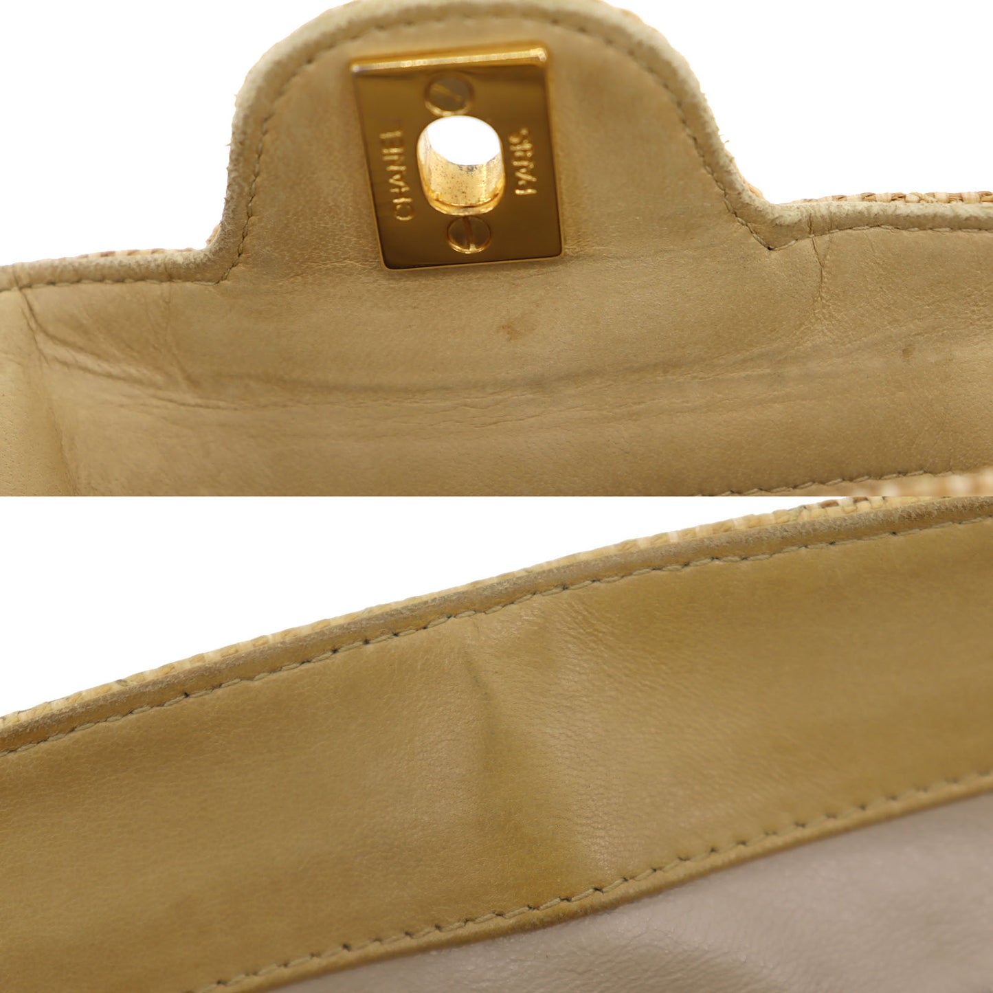 CHANEL Straw Shoulder Bag Crossbody Beige Made around 1992 #AH362
