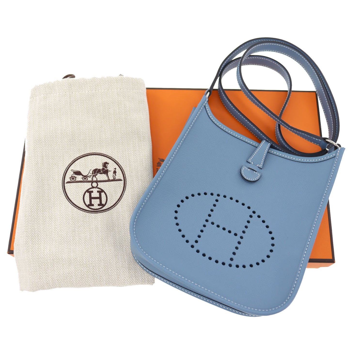 HERMES Evelyn TPM Shoulder Bag Epsom Leather Blue #BK562