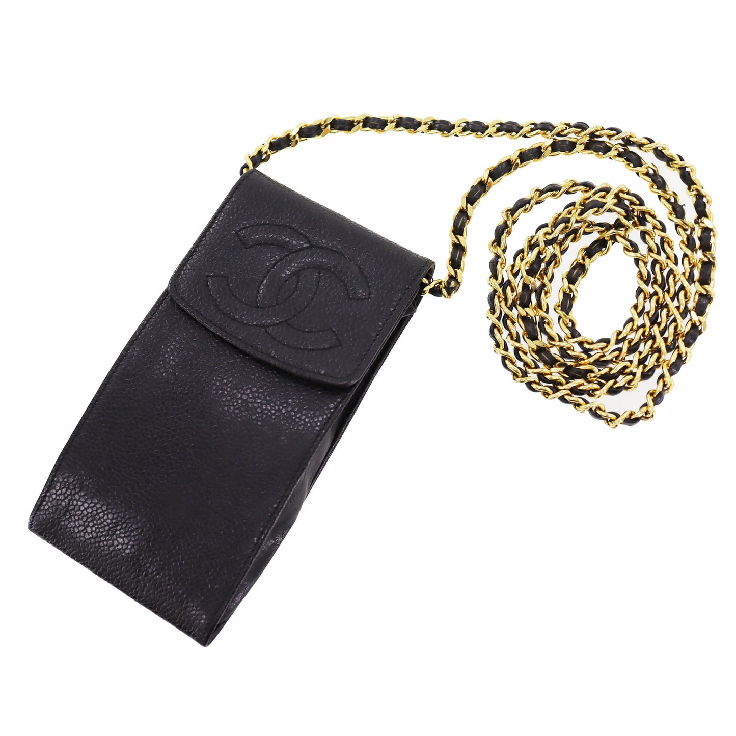 CHANEL Shoulder Pouch Bag Caviar Skin Leather #AH602