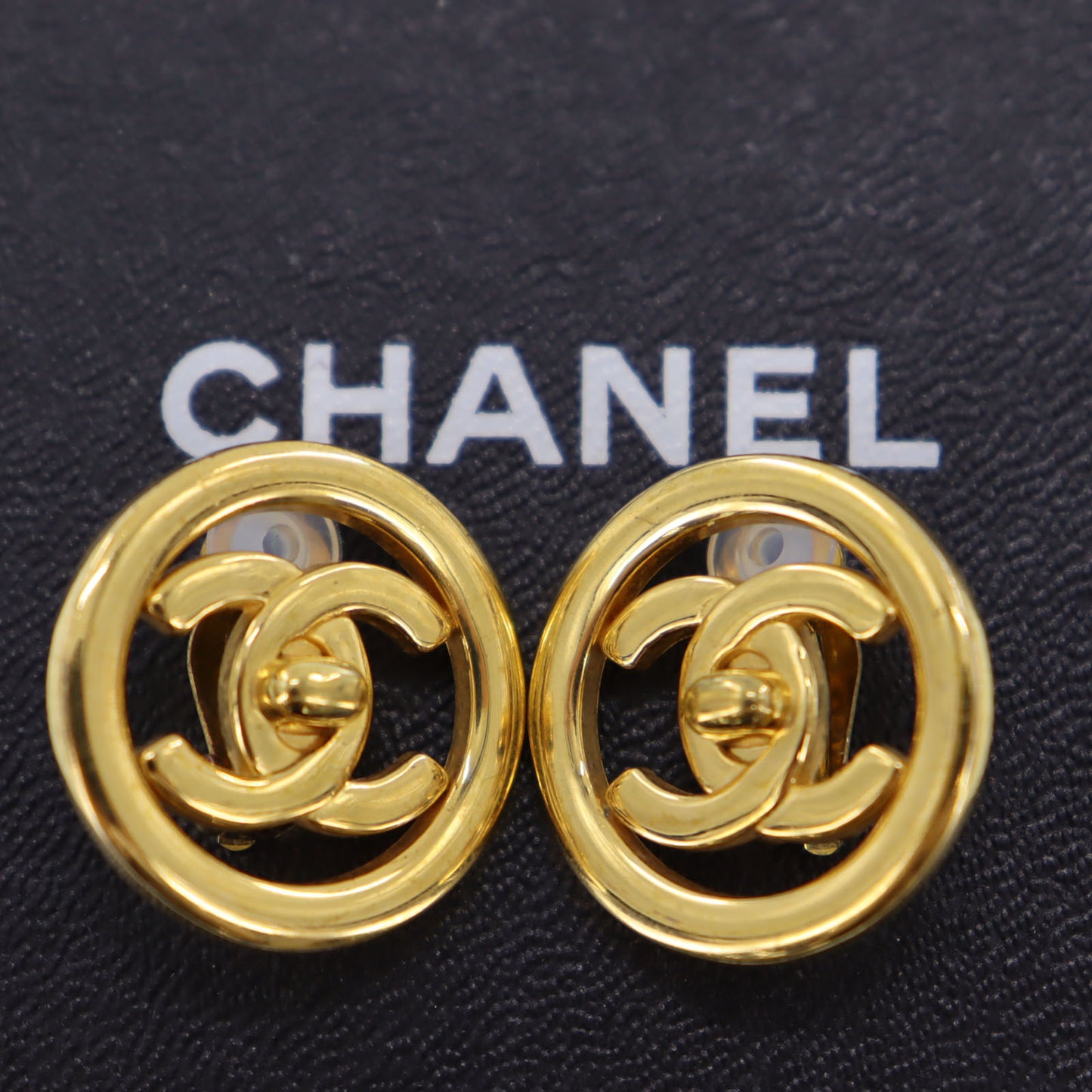 CHANEL CC Logos Earrings Gold Clip-On 97P #AG858