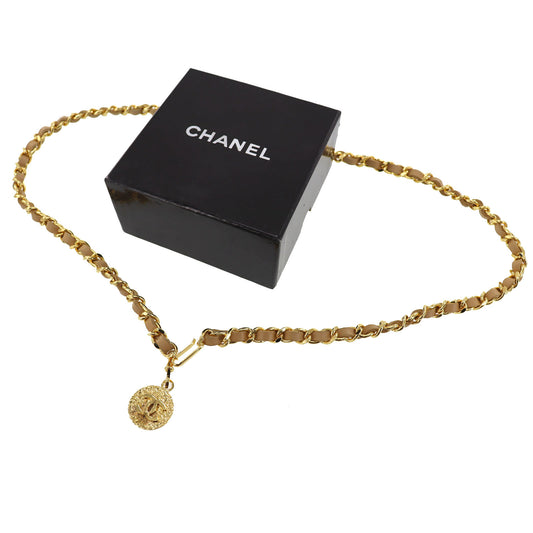 CHANEL CC Logo Chain Belt Gold Beige 1982 #BS616