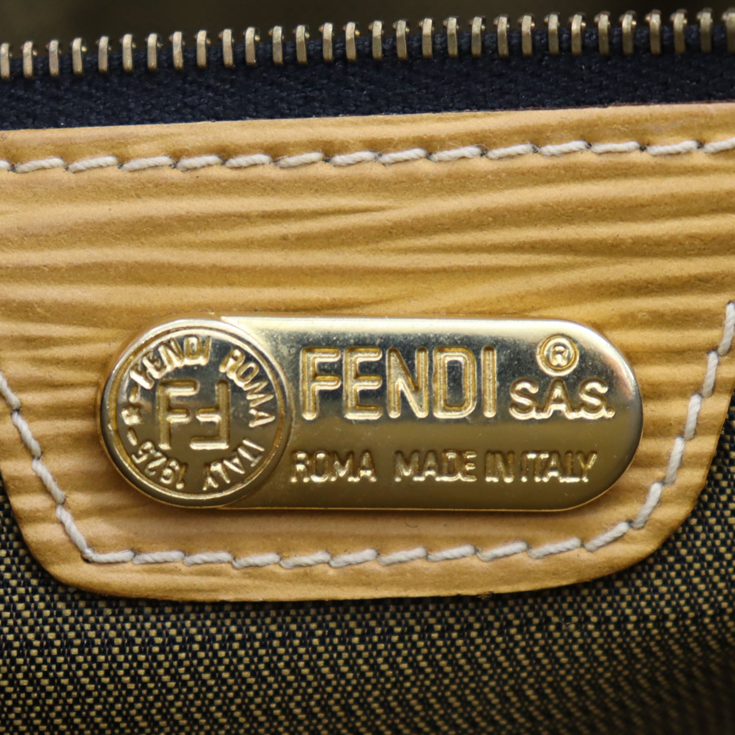 FENDI Zucca Handbag Tote Brown Black Nylon Canvas #AG933