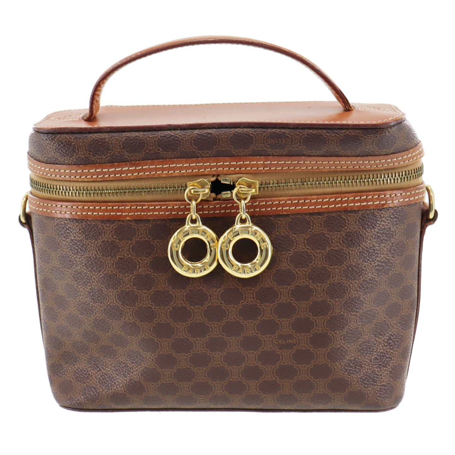 CELINE Macadam Pattern Shoulder HandBag Brown PVC Leather #AH220