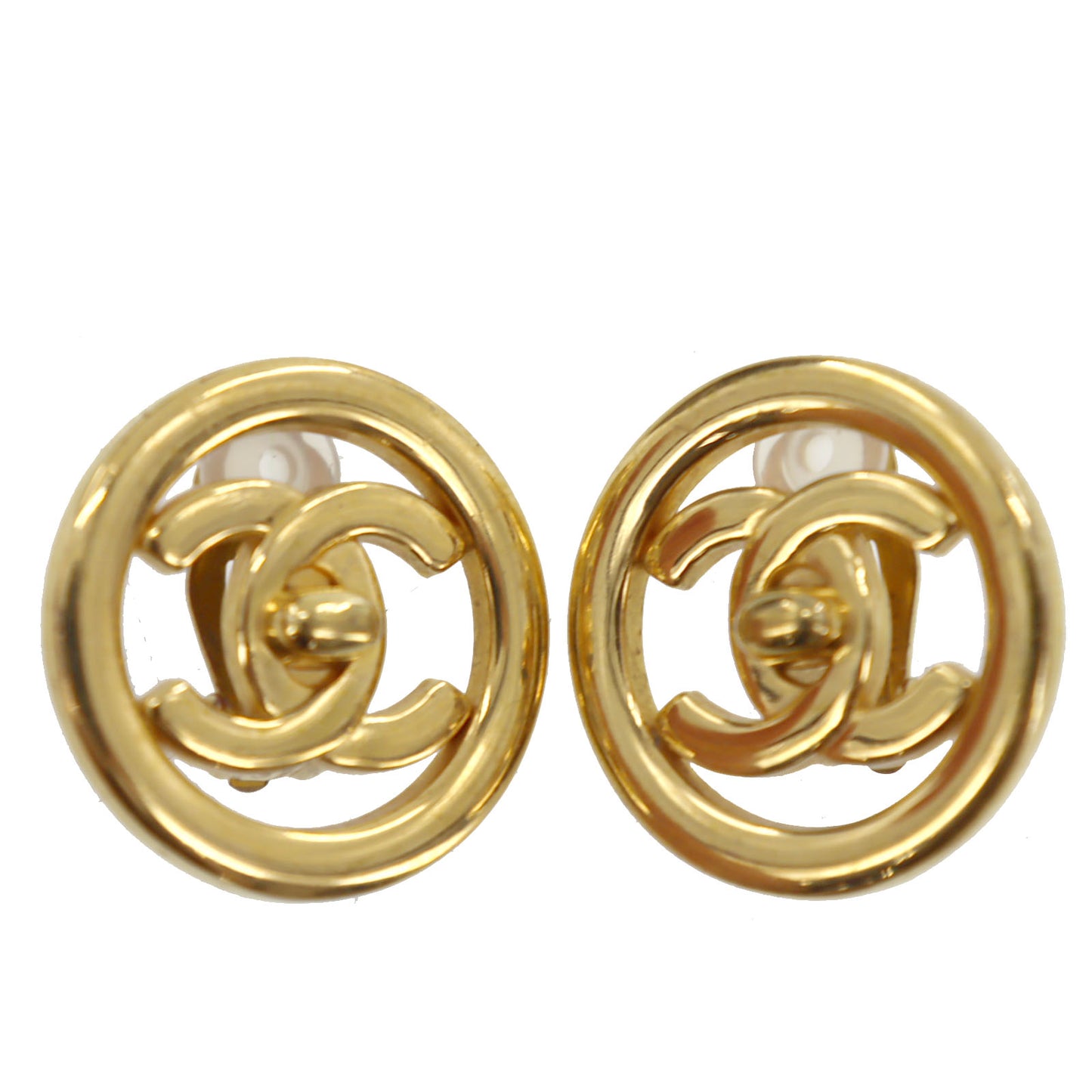 CHANEL CC Logos Earrings Gold Clip-On 97P #AG858