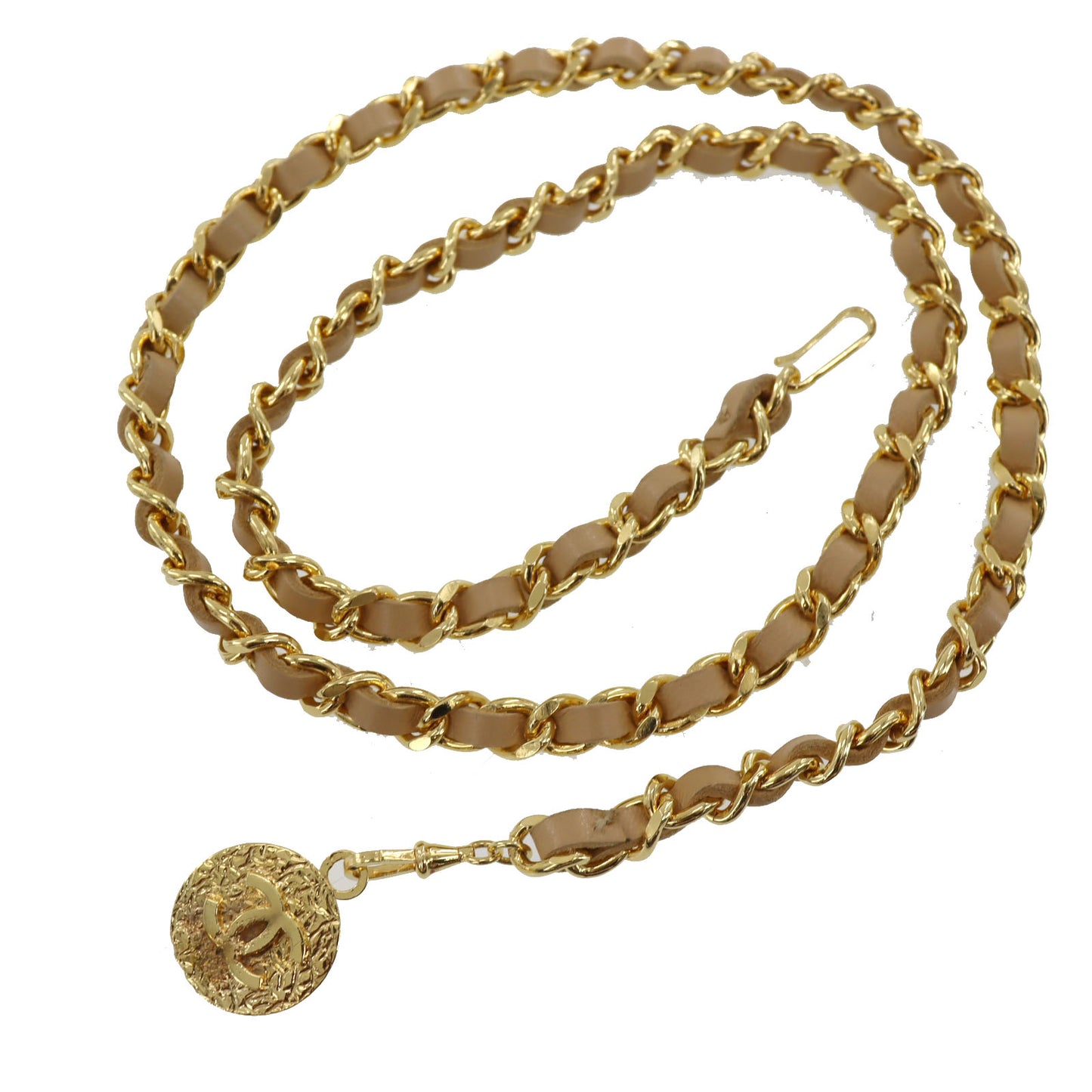 CHANEL CC Logo Chain Belt Gold Beige 1982 #BS616