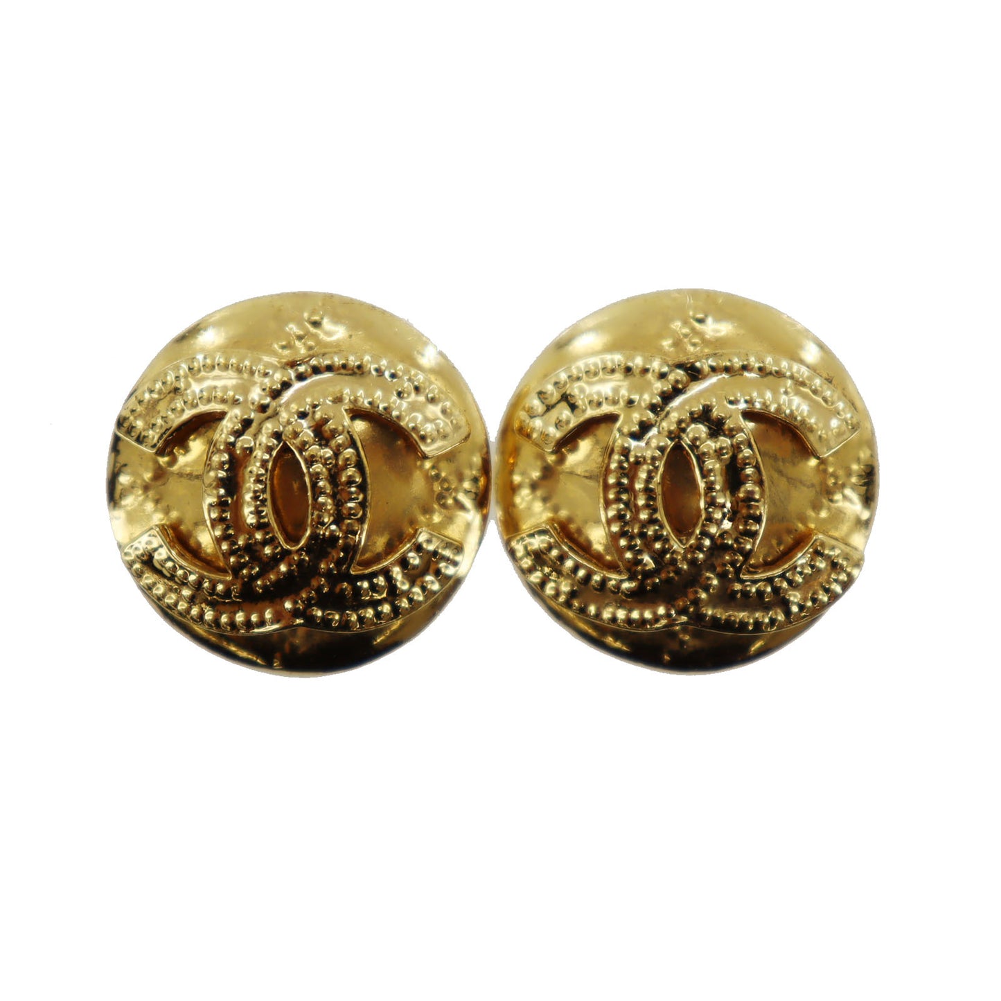 CHANEL CC Logos Circle Earrings 94P Clip-On Gold #AG193