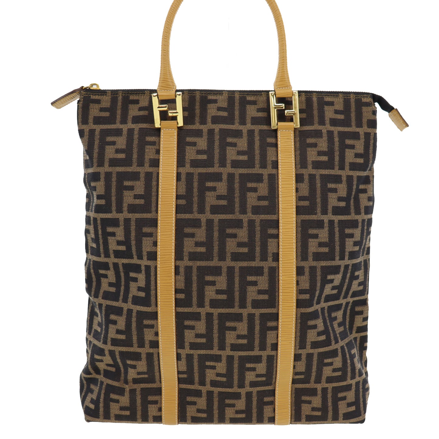 FENDI Zucca Handbag Tote Brown Black Nylon Canvas #AG933
