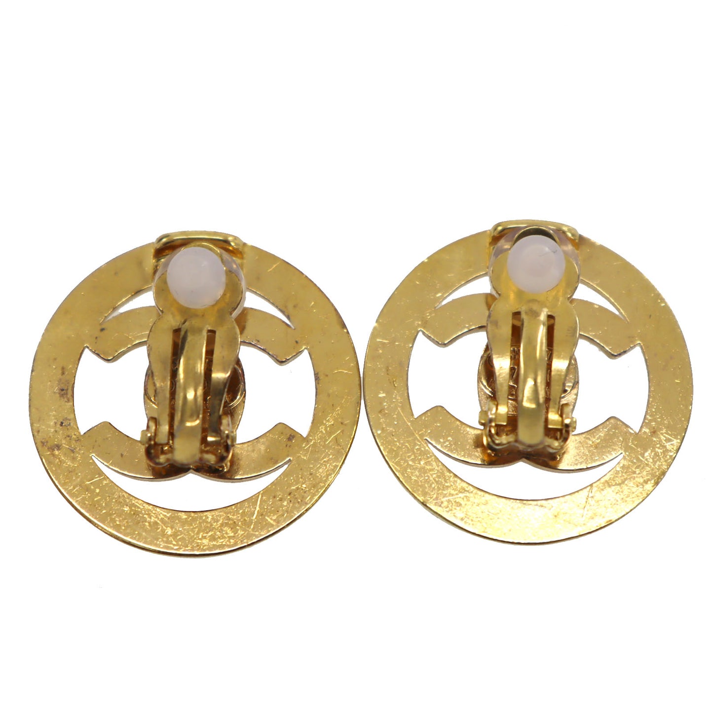 CHANEL CC Logos Earrings Gold Clip-On 97P #AG858