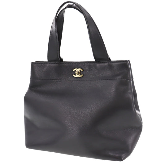 CHANEL CC Logo HandBag Black Leather #AH72