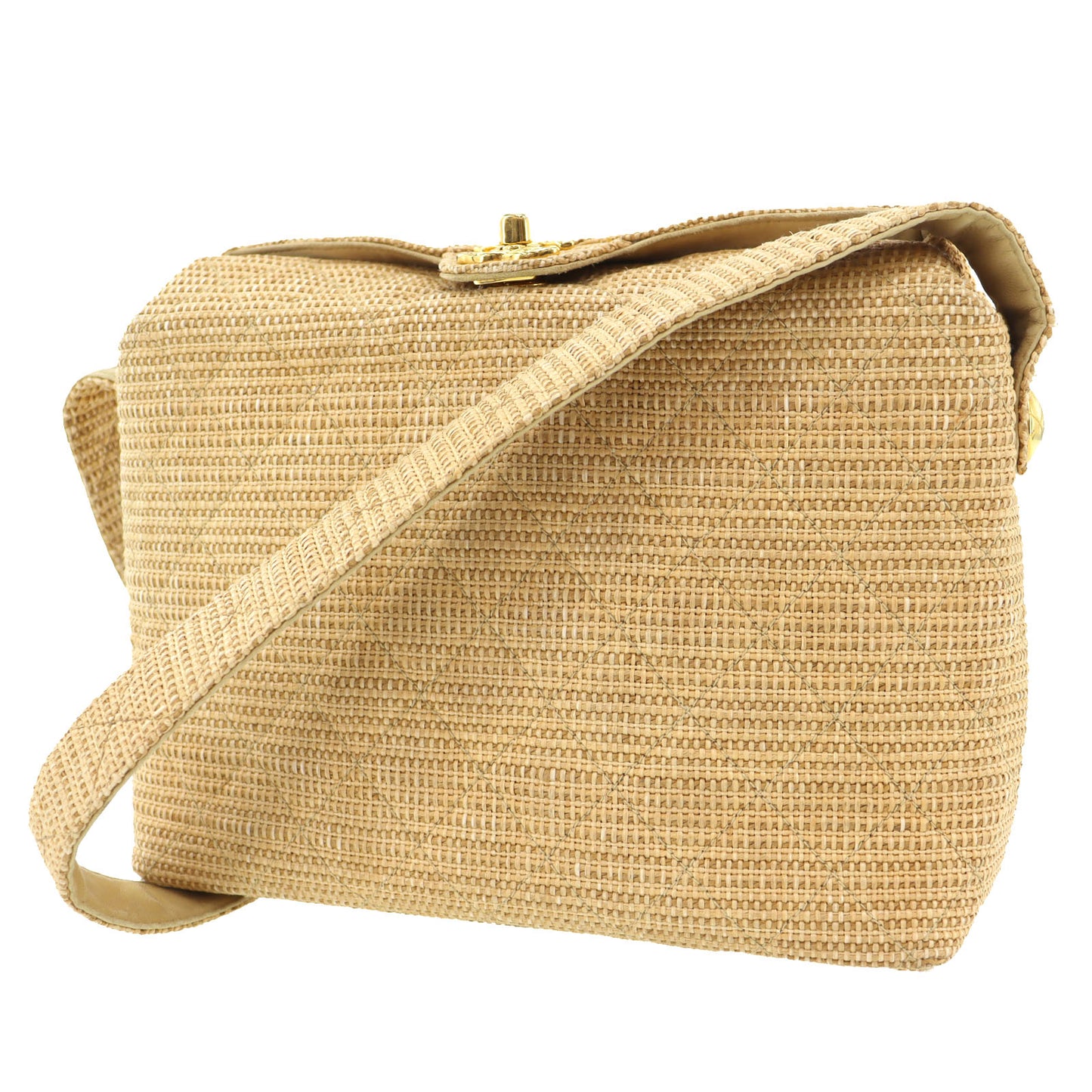 CHANEL Straw Shoulder Bag Crossbody Beige Made around 1992 #AH362