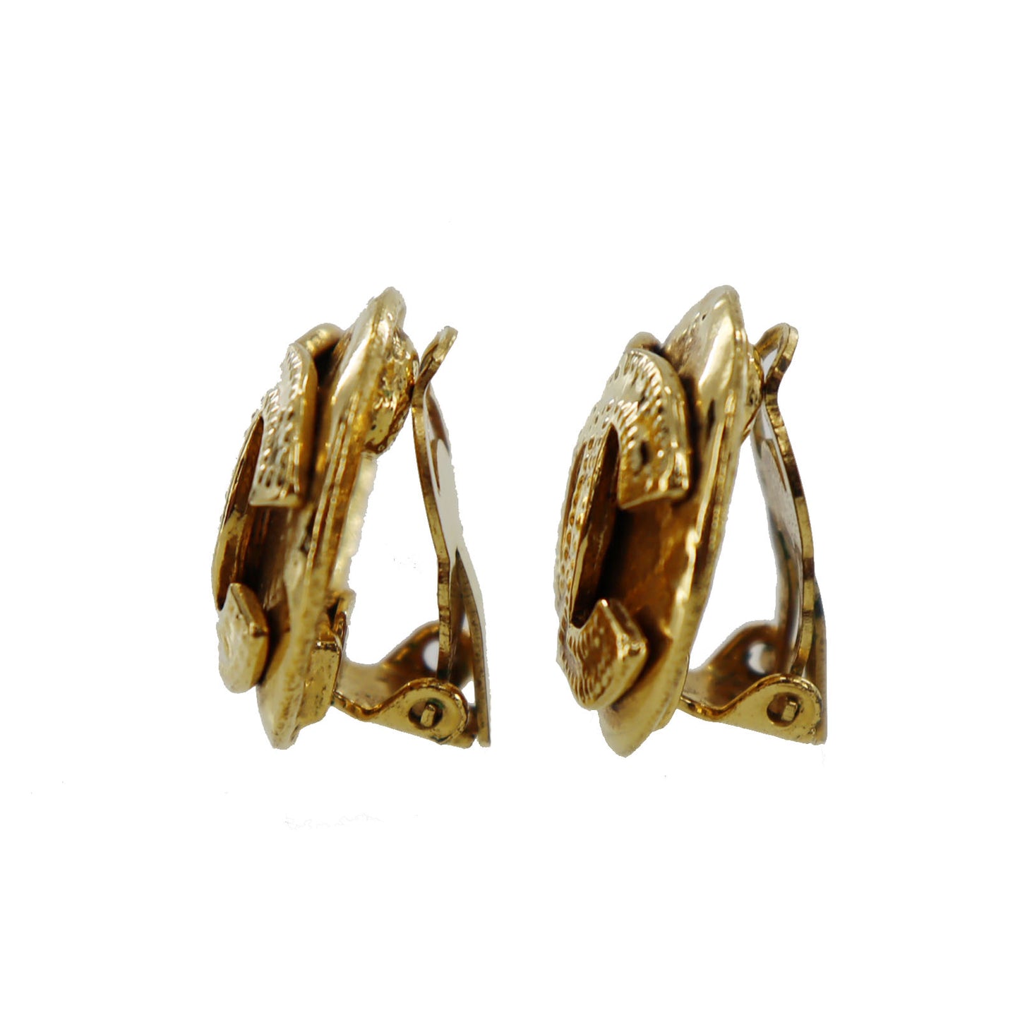 CHANEL CC Logos Circle Earrings 94P Clip-On Gold #AG193