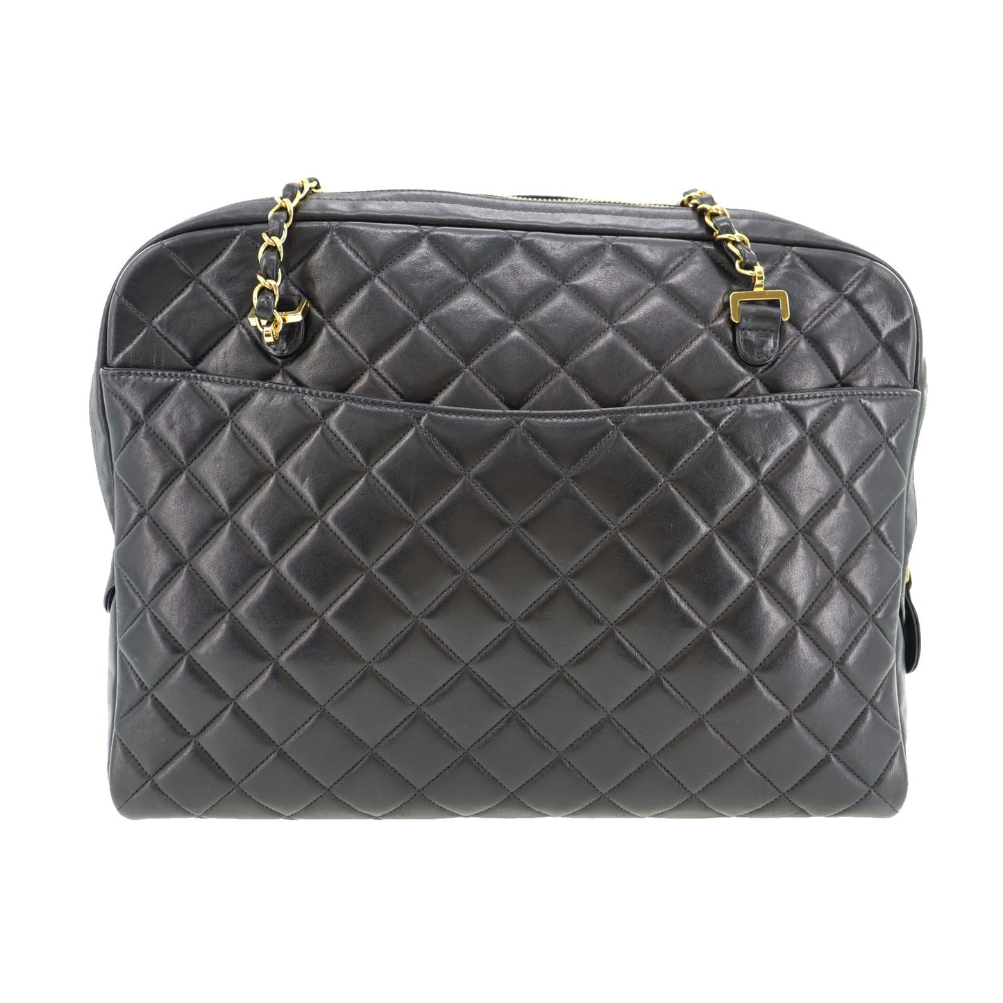 CHANEL Quilted Chain Shoulder Bag Black Leather #AF83