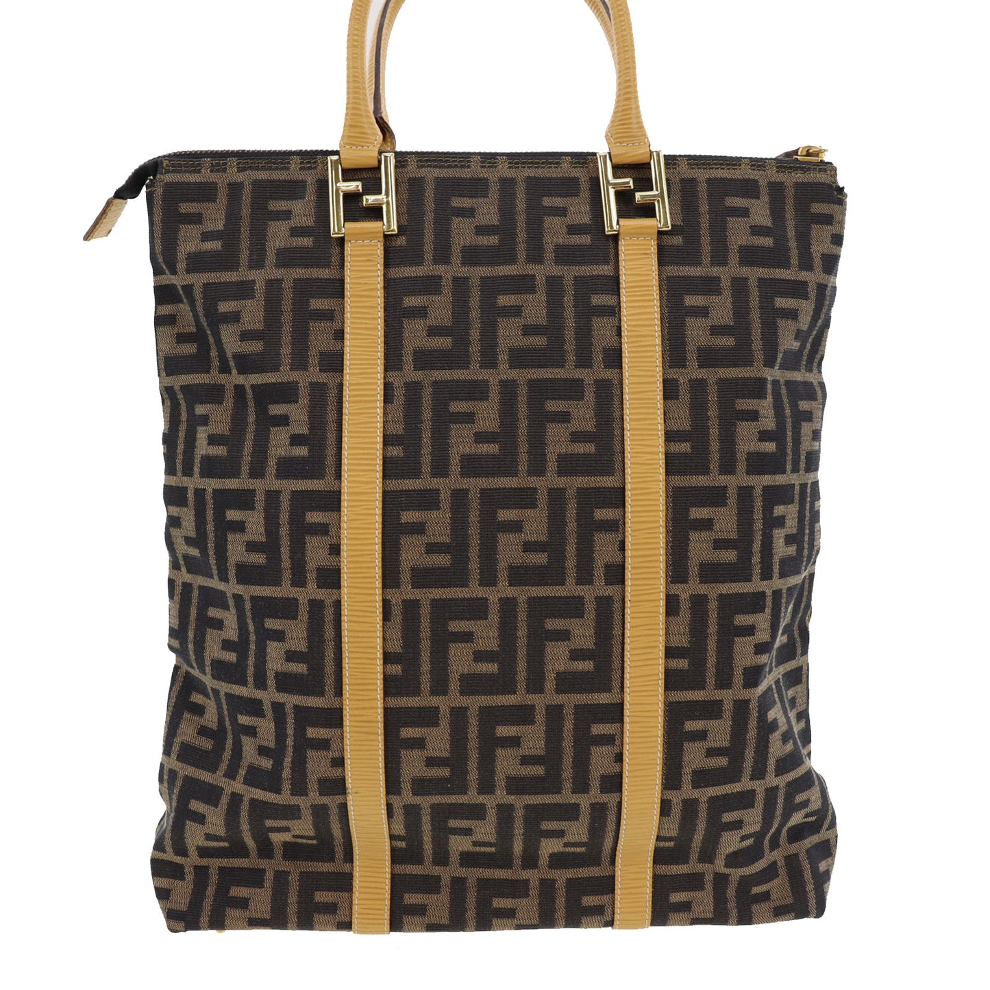 FENDI Zucca Handbag Tote Brown Black Nylon Canvas #AG933