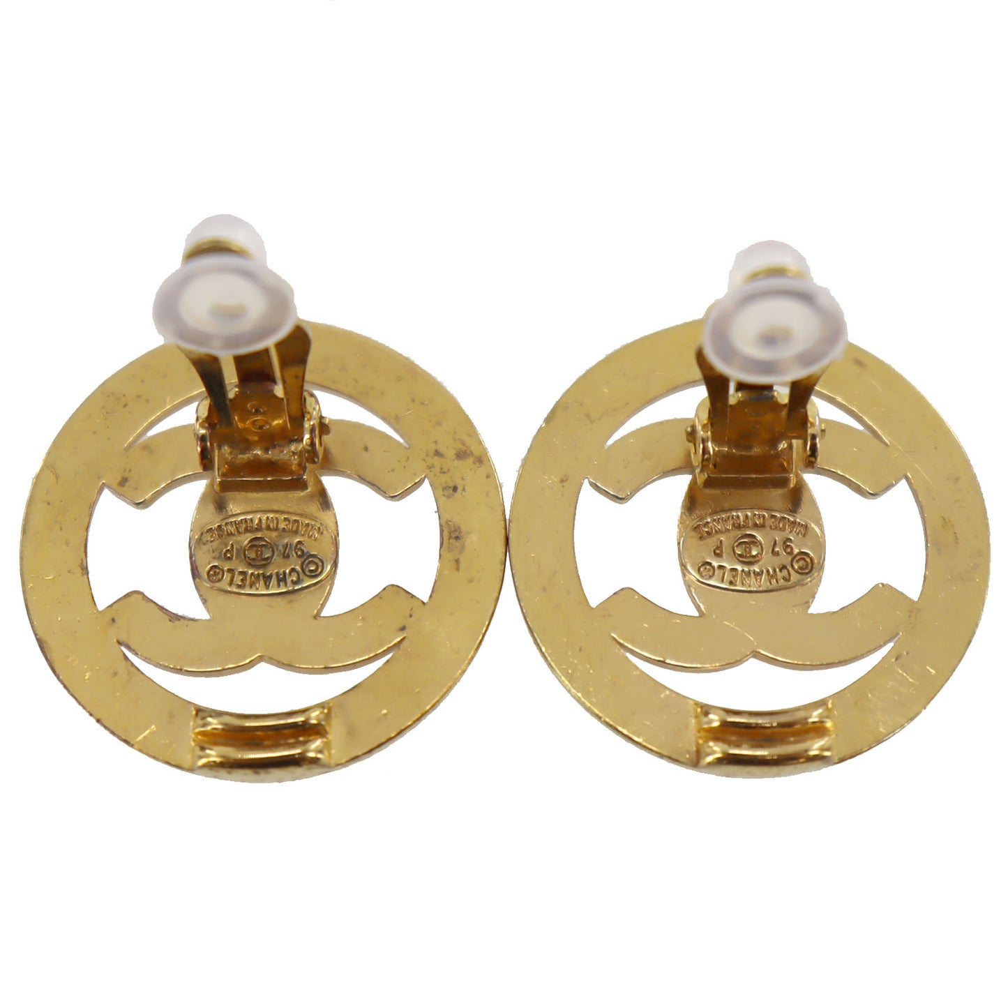CHANEL CC Logos Earrings Gold Clip-On 97P #AG858