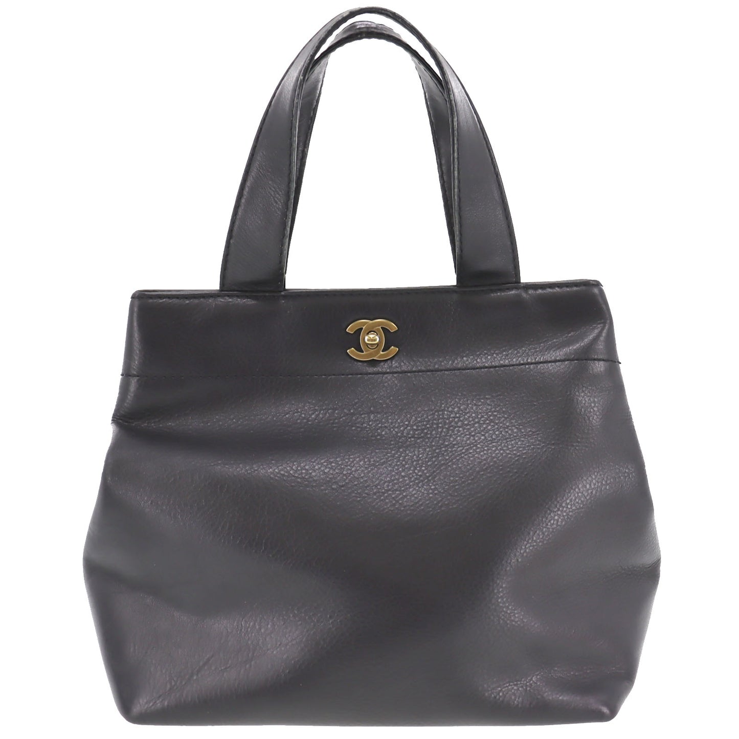 CHANEL CC Logo HandBag Black Leather #AH72