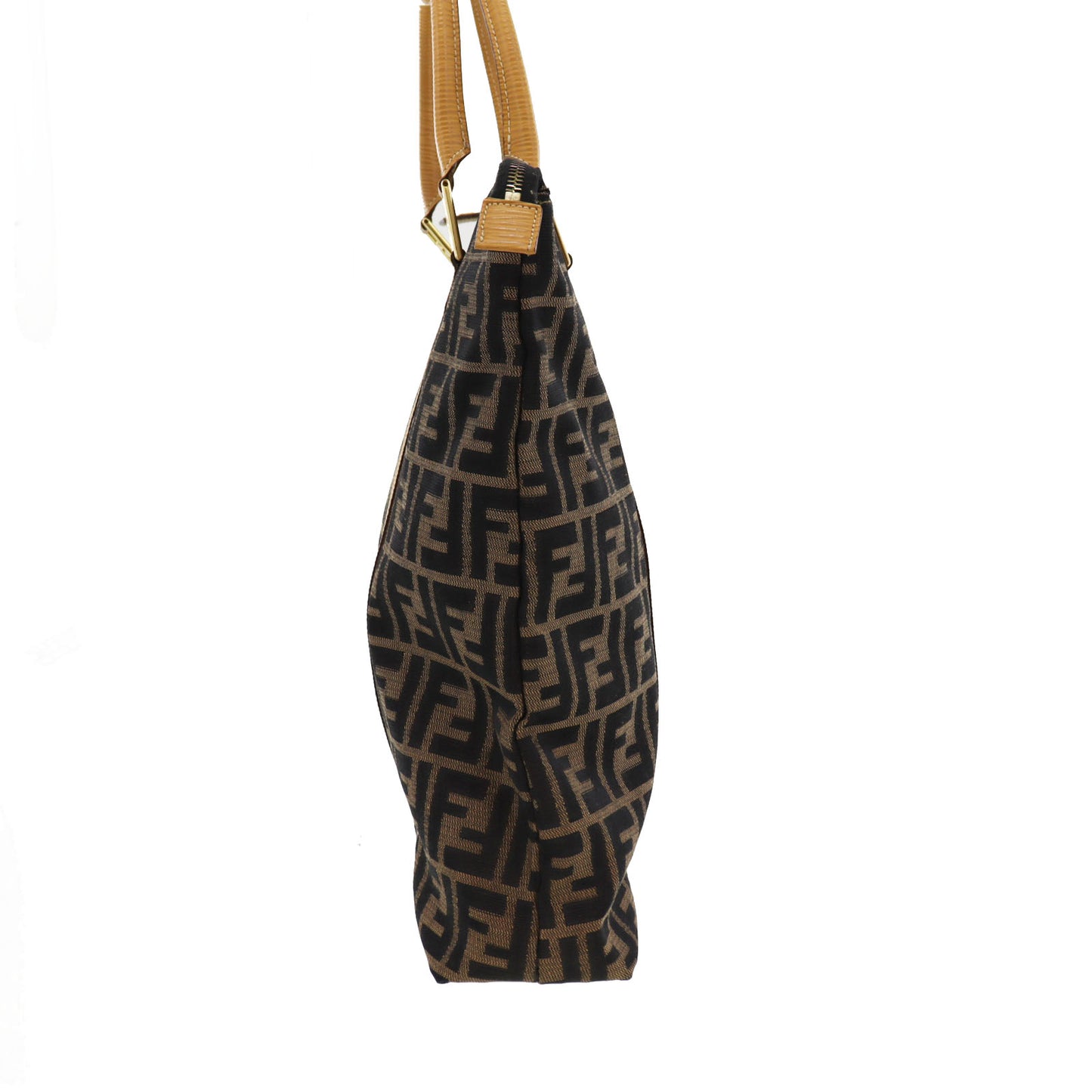 FENDI Zucca Handbag Tote Brown Black Nylon Canvas #AG933