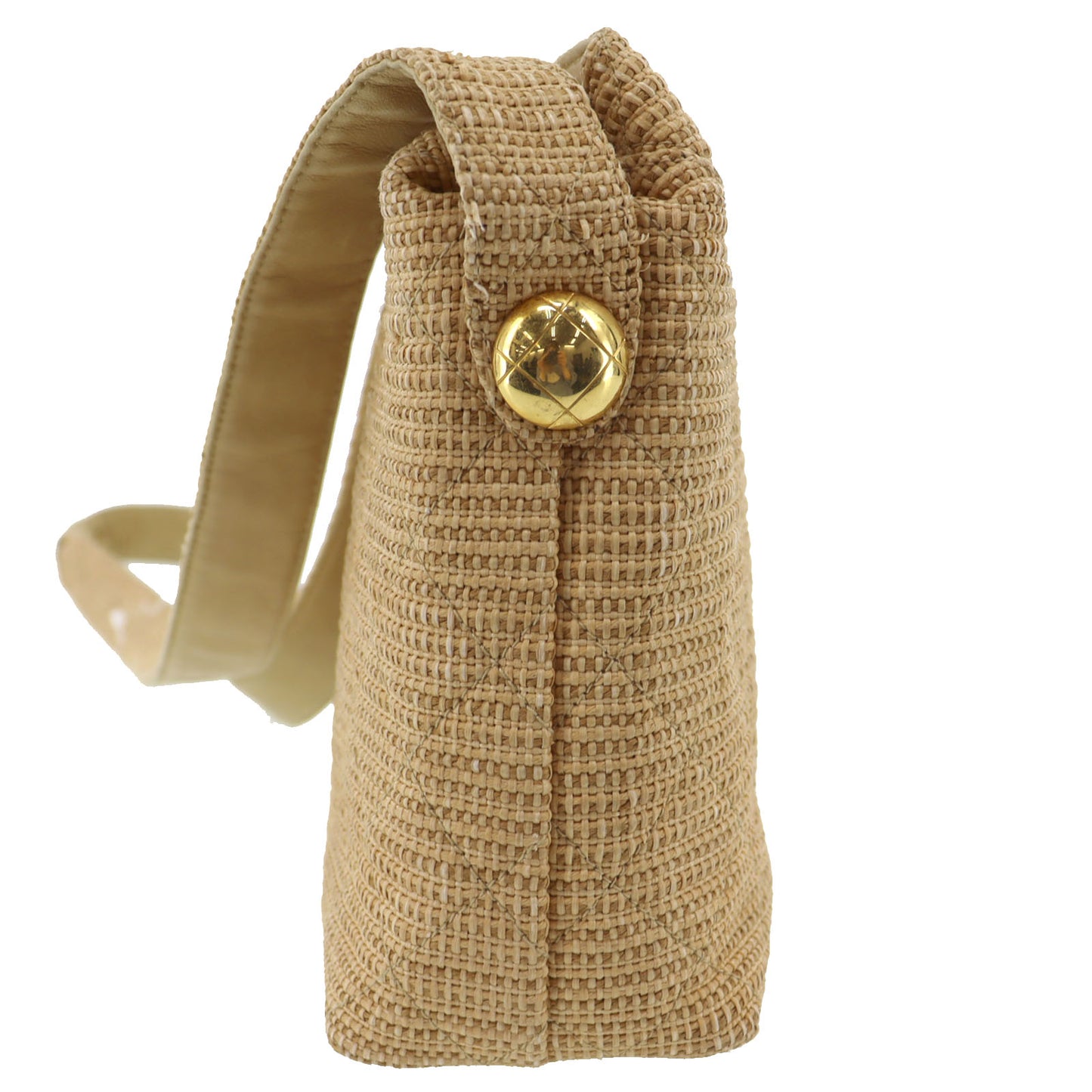 CHANEL Straw Shoulder Bag Crossbody Beige Made around 1992 #AH362