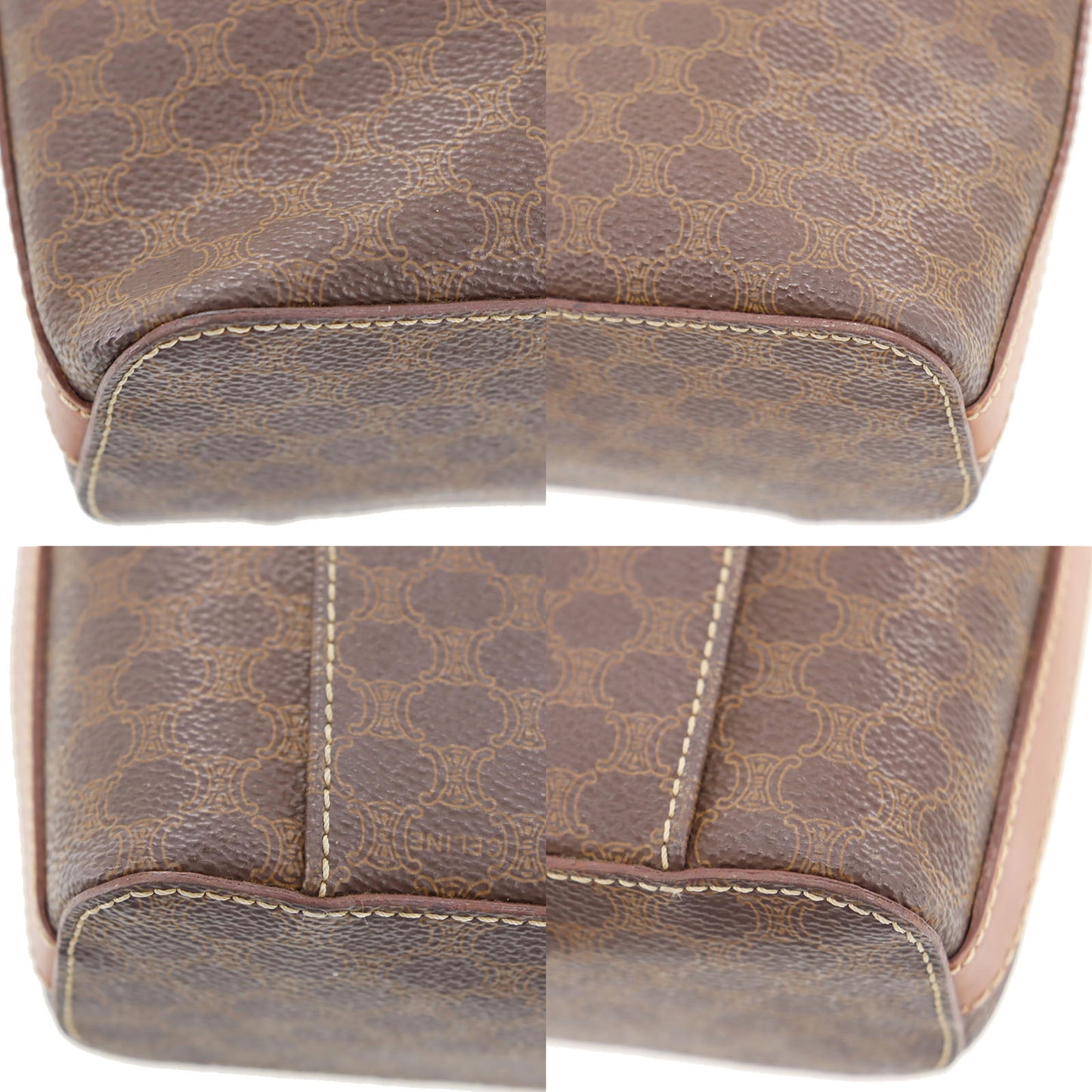 CELINE Macadam Pattern Shoulder HandBag Brown PVC Leather #AH220