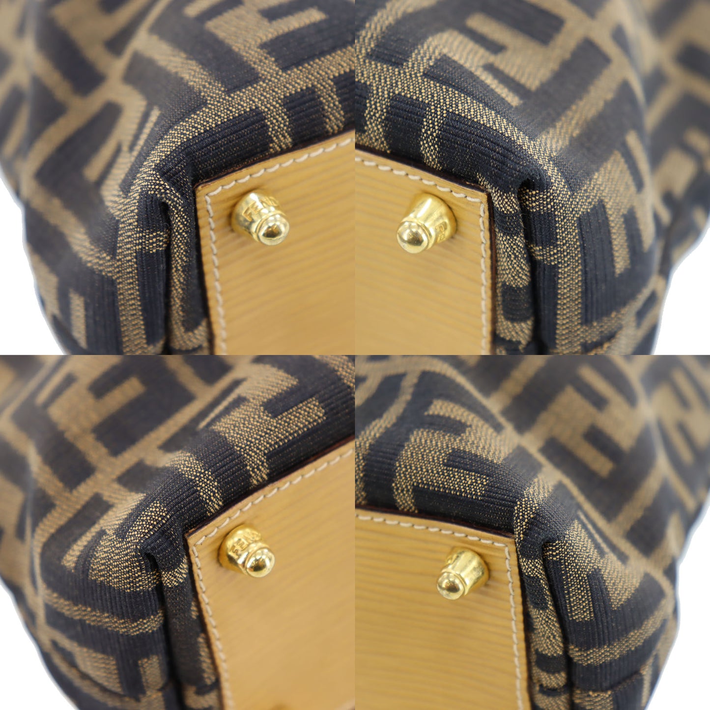 FENDI Zucca Handbag Tote Brown Black Nylon Canvas #AG933