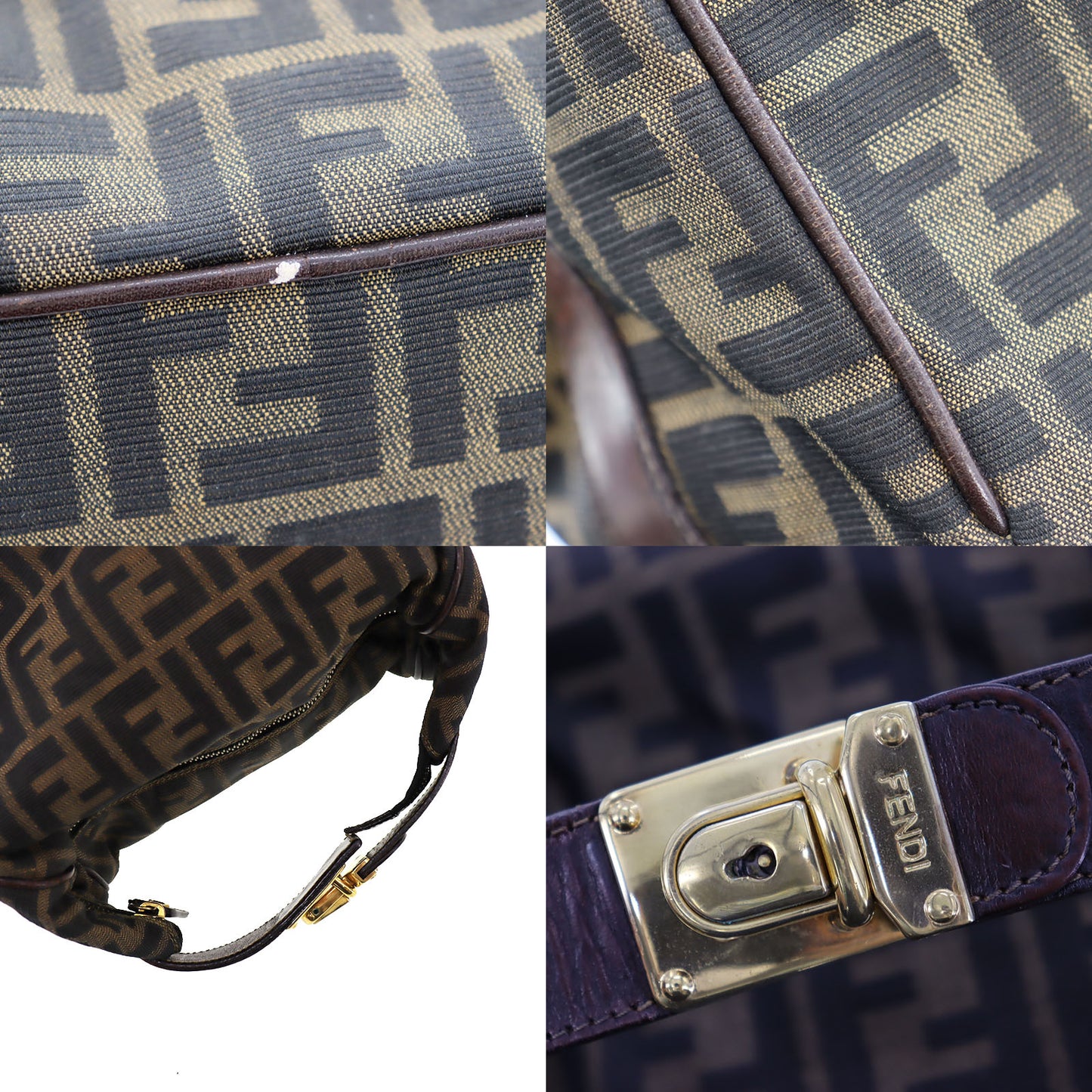 FENDI Zucca Handbag Brown Canvas Nylon #AG817