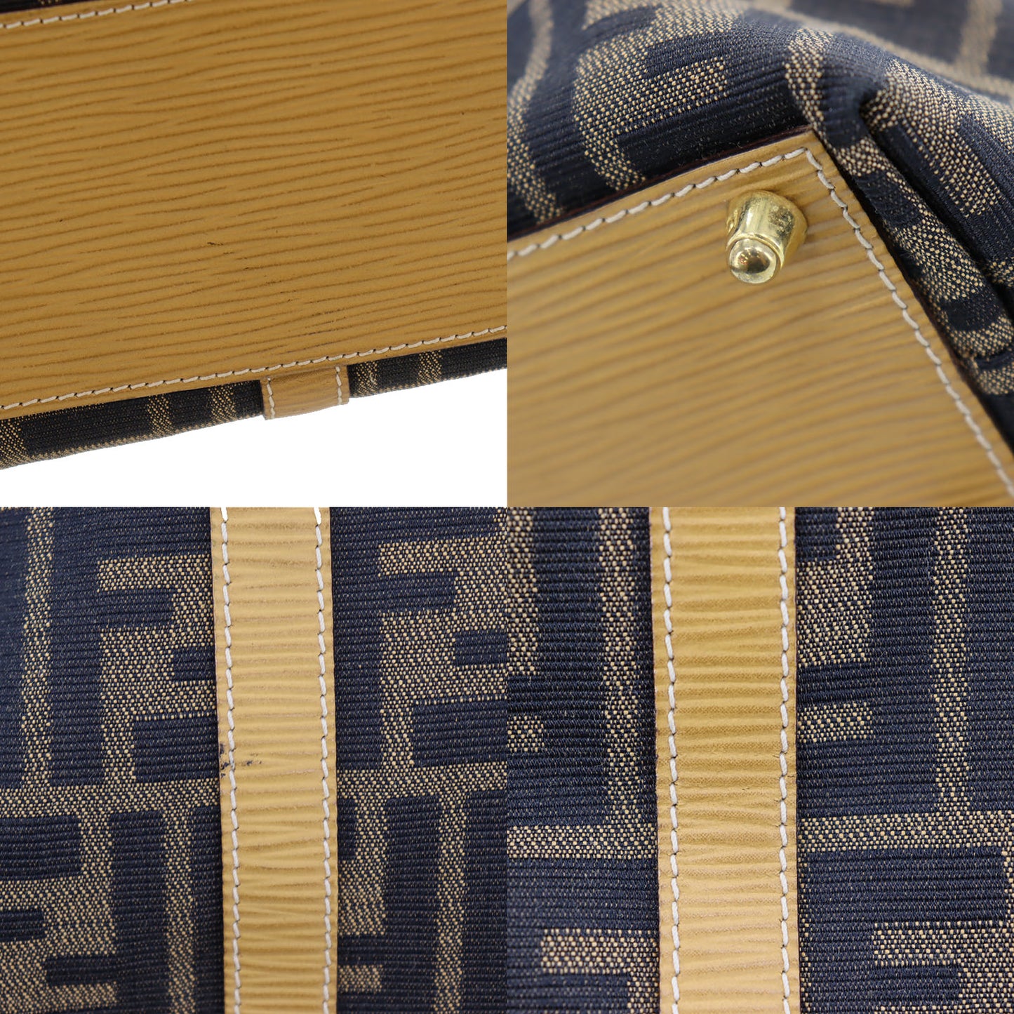 FENDI Zucca Handbag Tote Brown Black Nylon Canvas #AG933