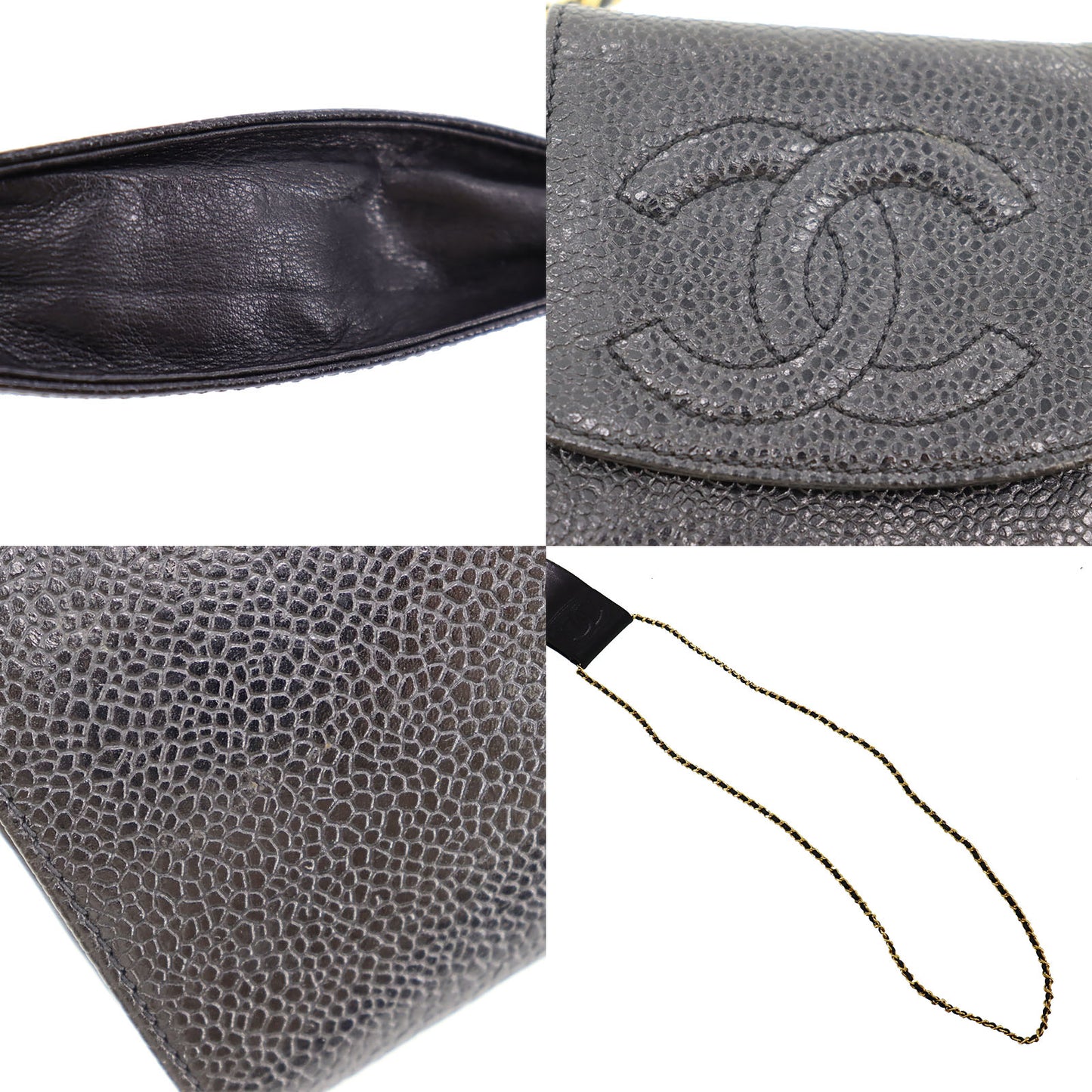 CHANEL Shoulder Pouch Bag Caviar Skin Leather #AH602