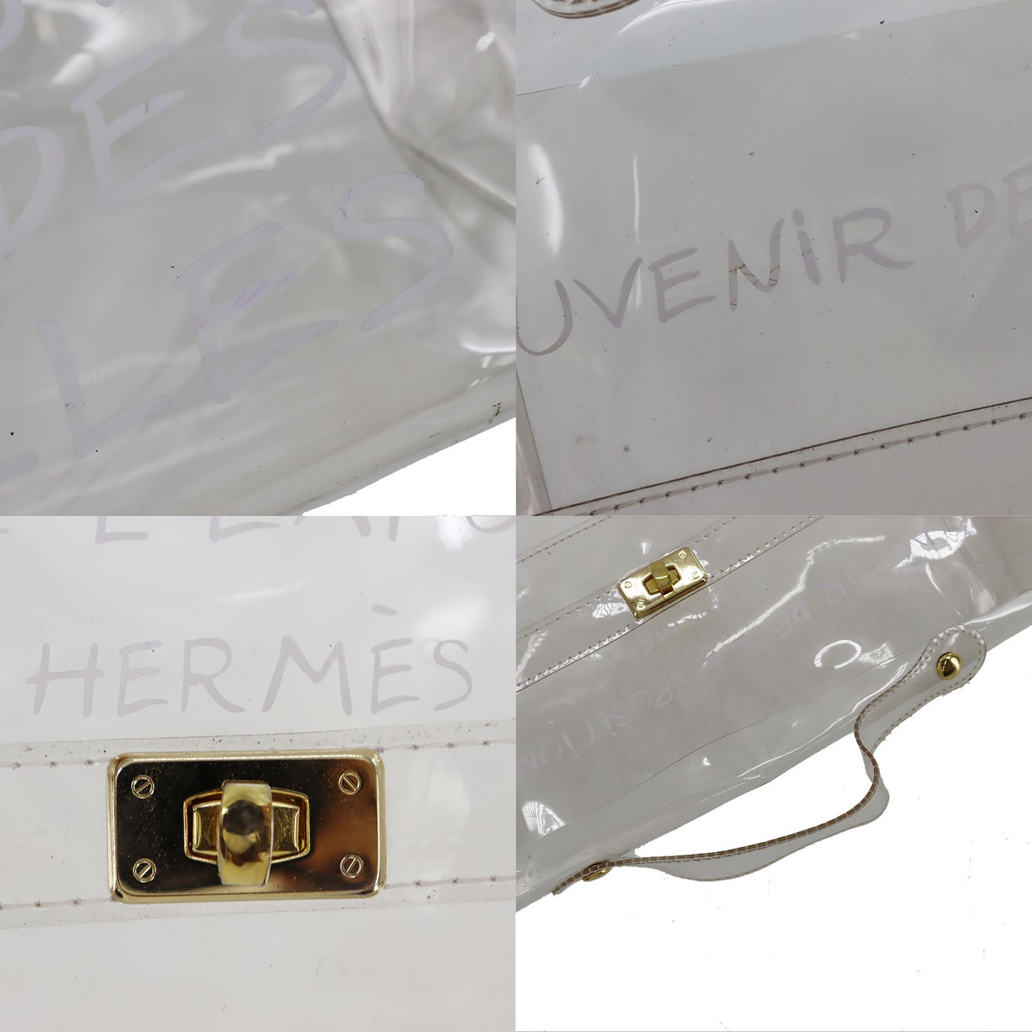 HERMES Vinyl Kelly 40 Handbag Clear L'exposition 1997 #AG101