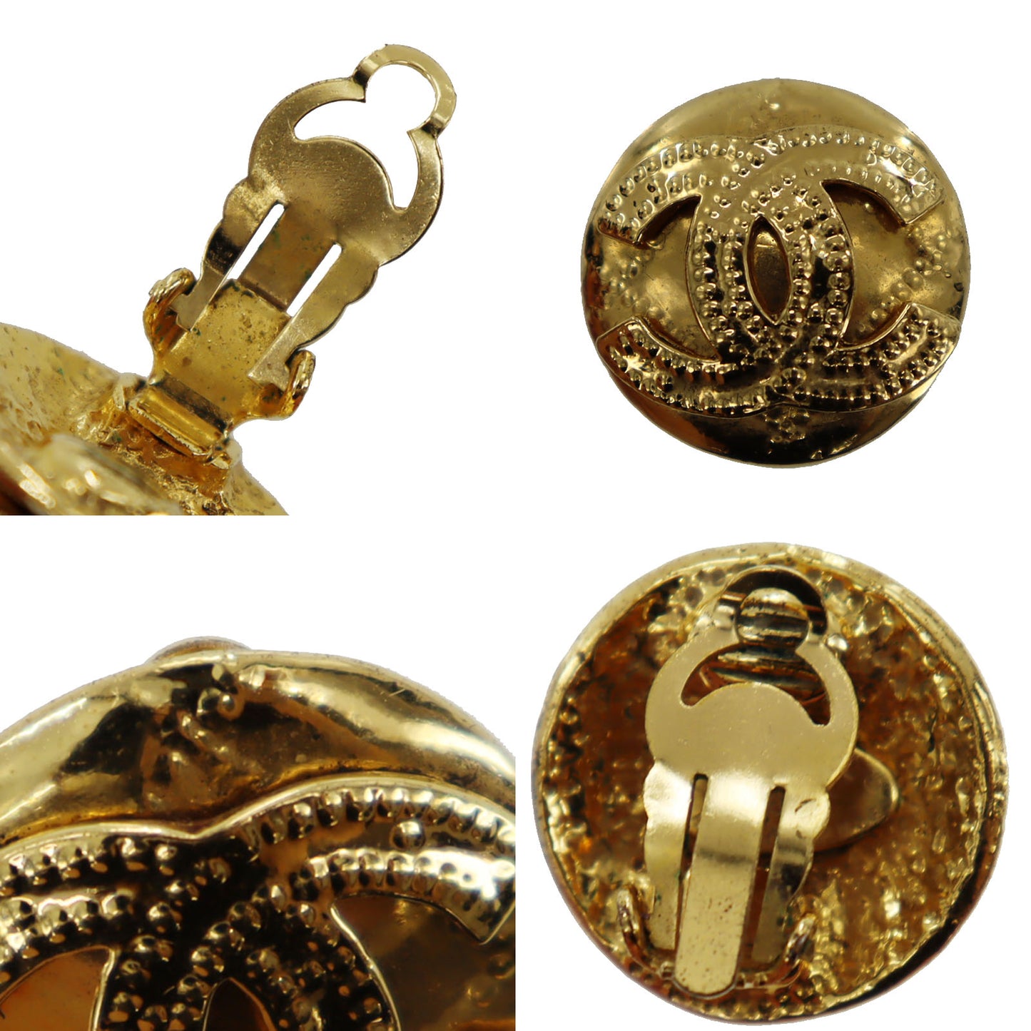 CHANEL CC Logos Circle Earrings 94P Clip-On Gold #AG193