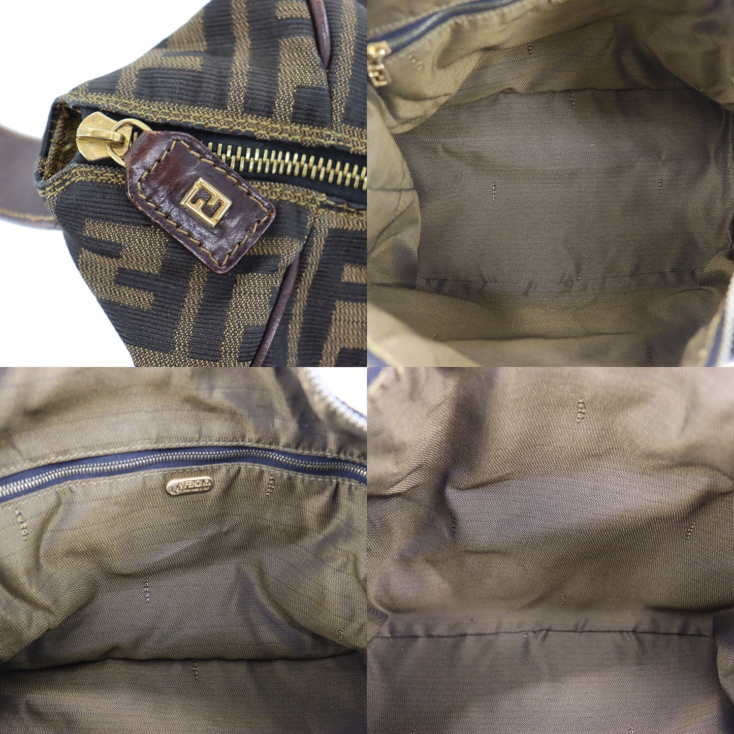 FENDI Zucca Handbag Brown Canvas Nylon #AG817