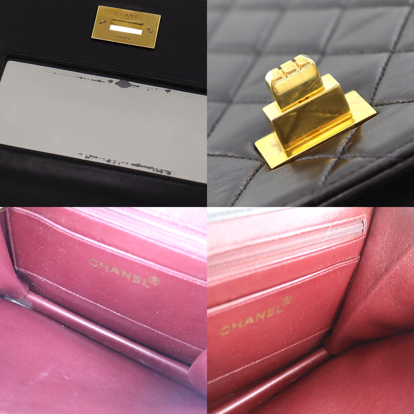 CHANEL HandBag Black Lambskin Leather #BS33