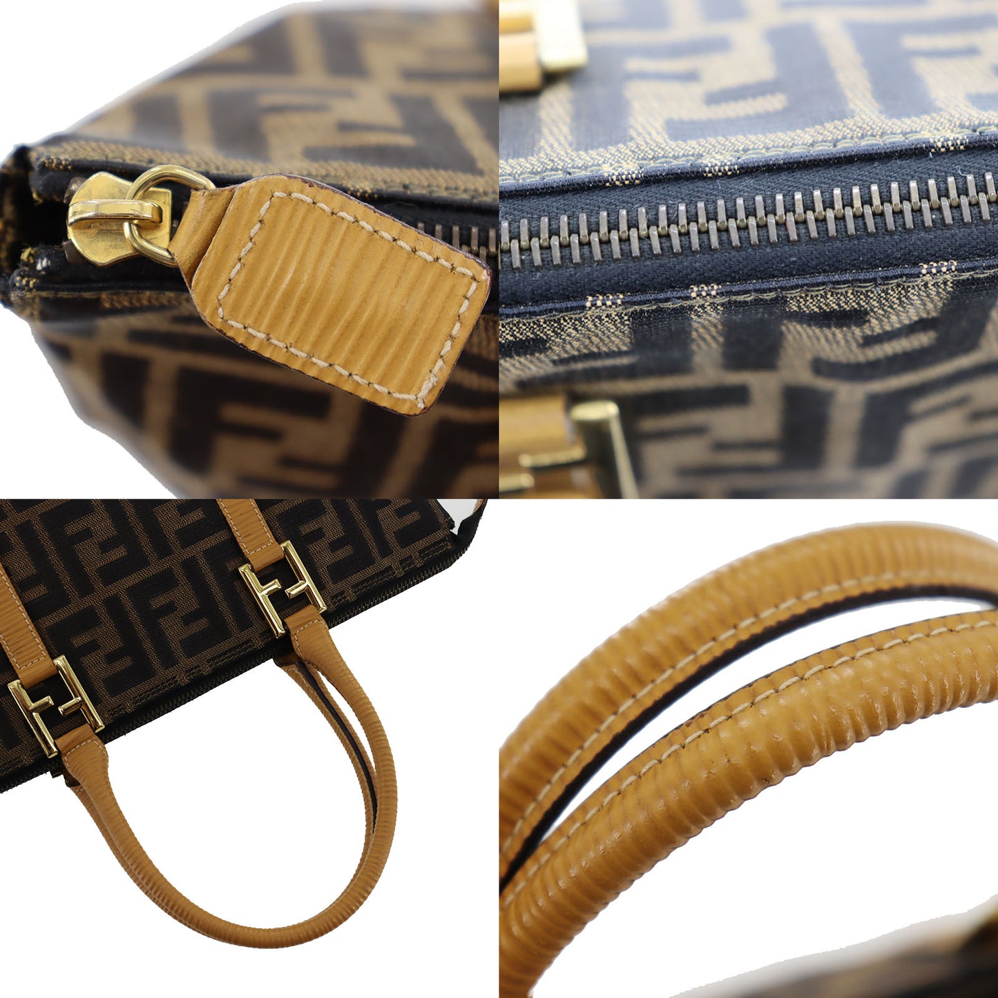 FENDI Zucca Handbag Tote Brown Black Nylon Canvas #AG933