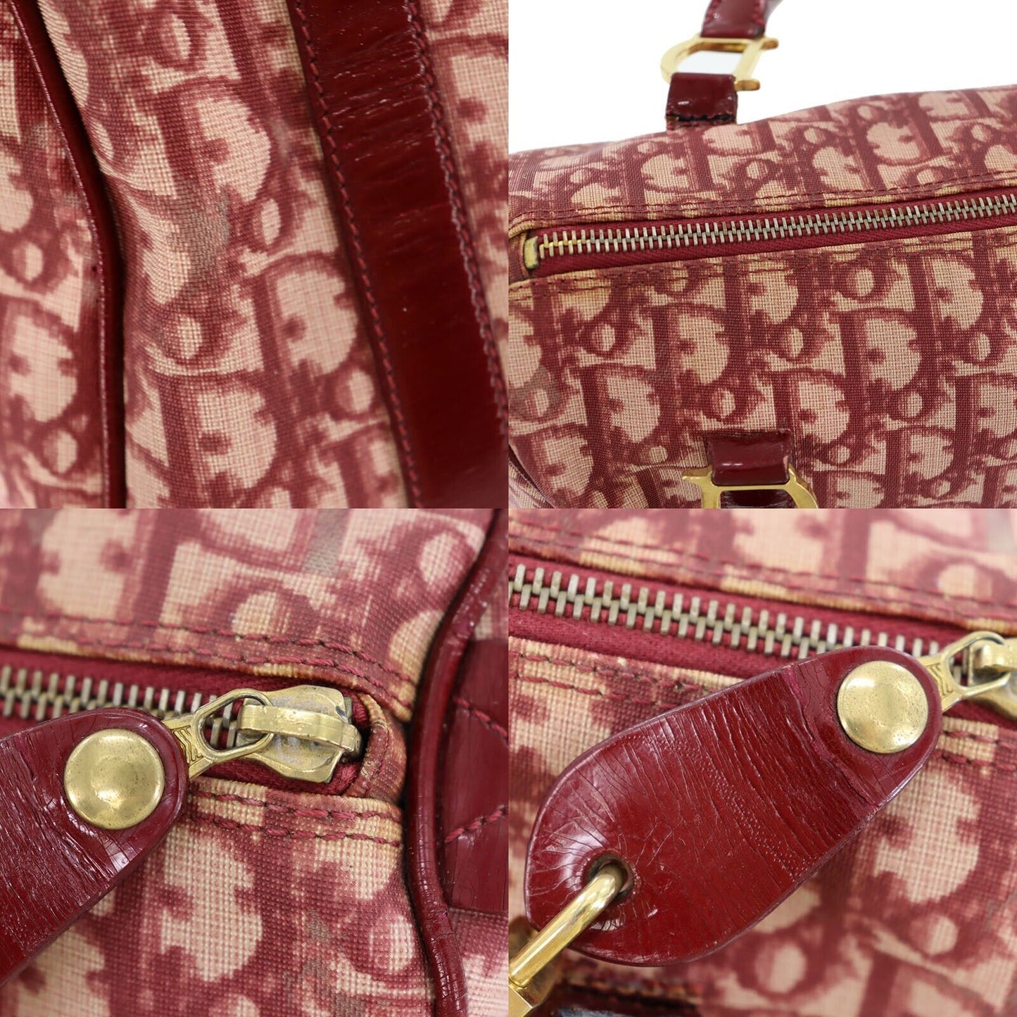 Christian Dior Trotter Boston Handbag Bordeaux PVC #AH468