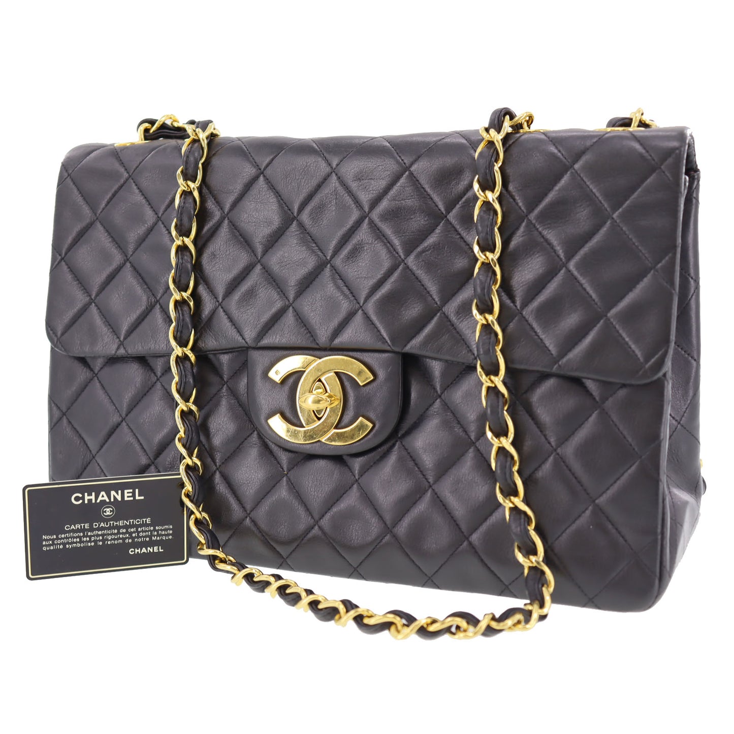 CHANEL Matelasse 34 Chain Shoulder Bag Black Leather #BE67