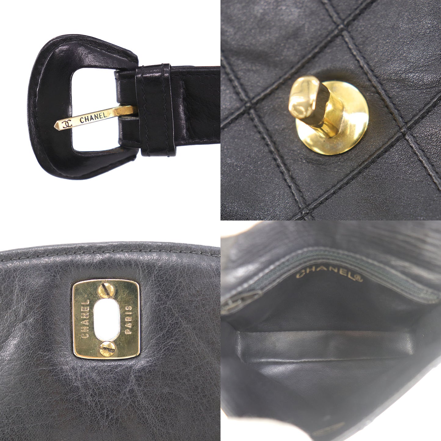 CHANEL Bum Bag Matelasse Lambskin Leather Belt Bag Black #EC582