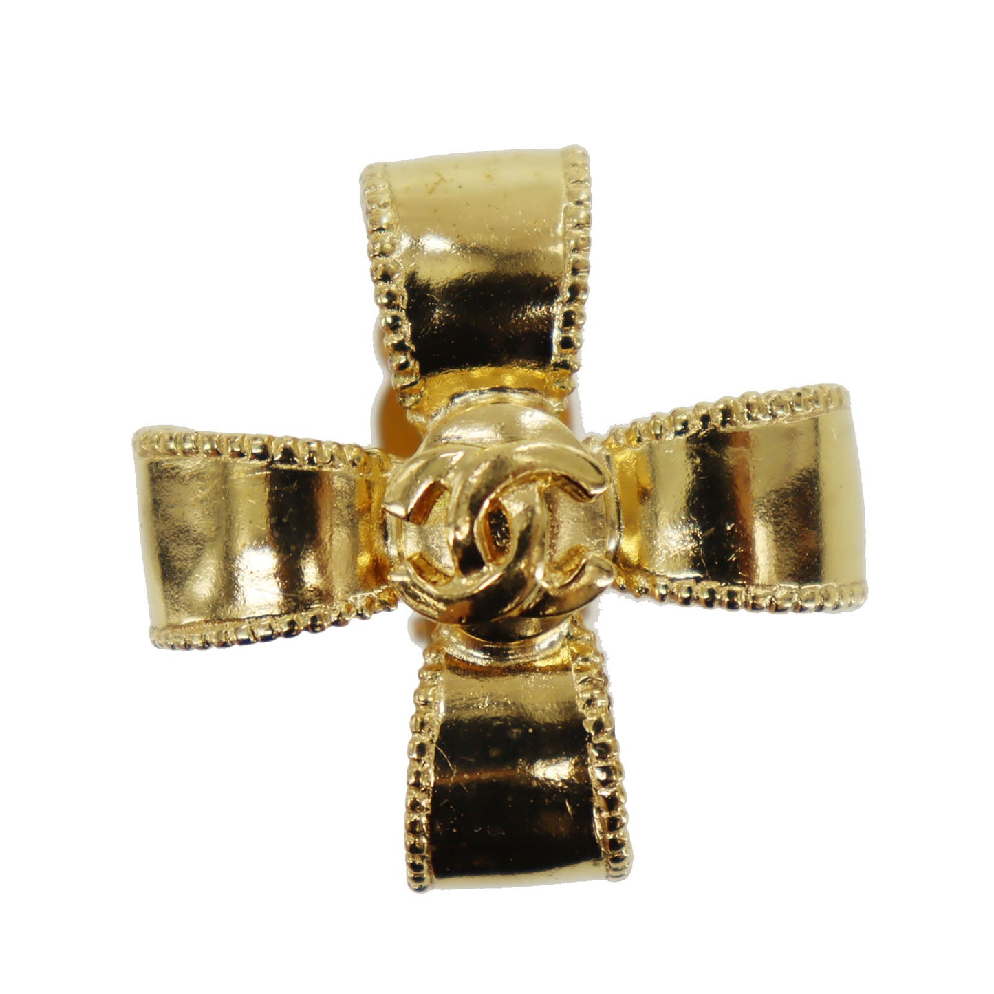 CHANEL CC Cross Logos Earrings Gold Clip-On 97 A #CD342