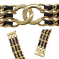 CHANEL CC Logos Chain Bracelet Gold Plated Black Leather 97A #BQ134