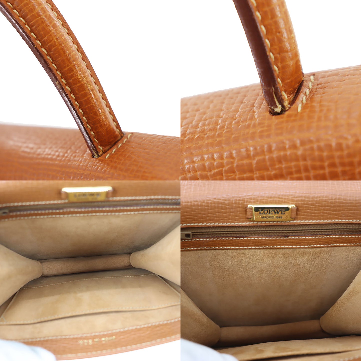 LOEWE Barcelona Handbag Brown Embossing Leather #AH247