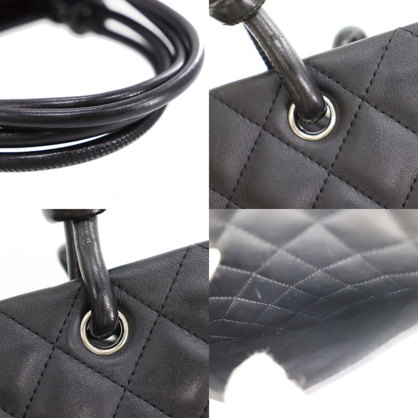 CHANEL Cambon Line Tote Handbag Black Leather #CK144