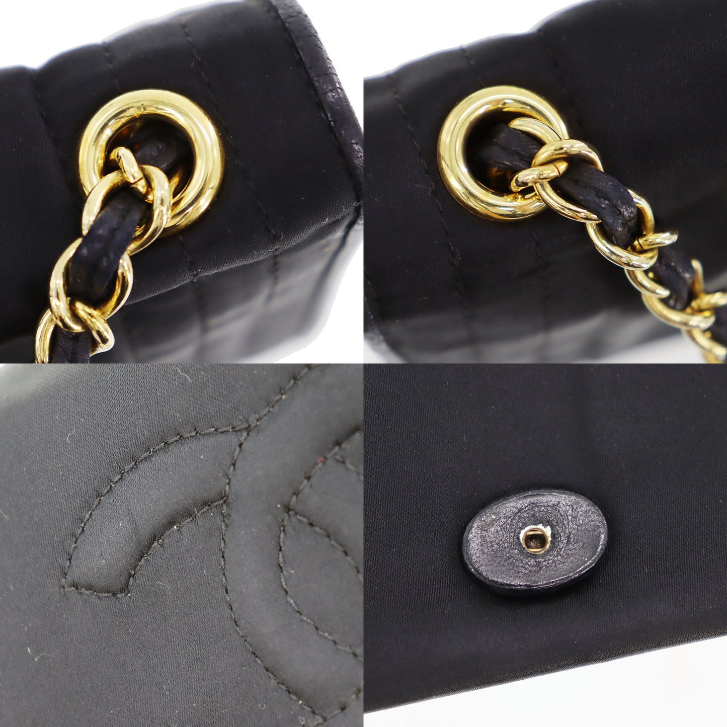 CHANEL CC Logo Shoulder Bag Black Satin #AF794