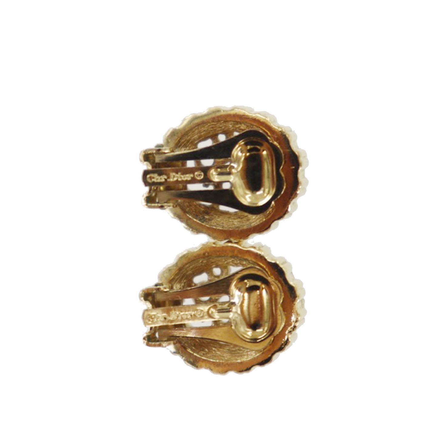 Christian Dior Used Rhinestone Earrings Gold Plated #EA84 #CS718