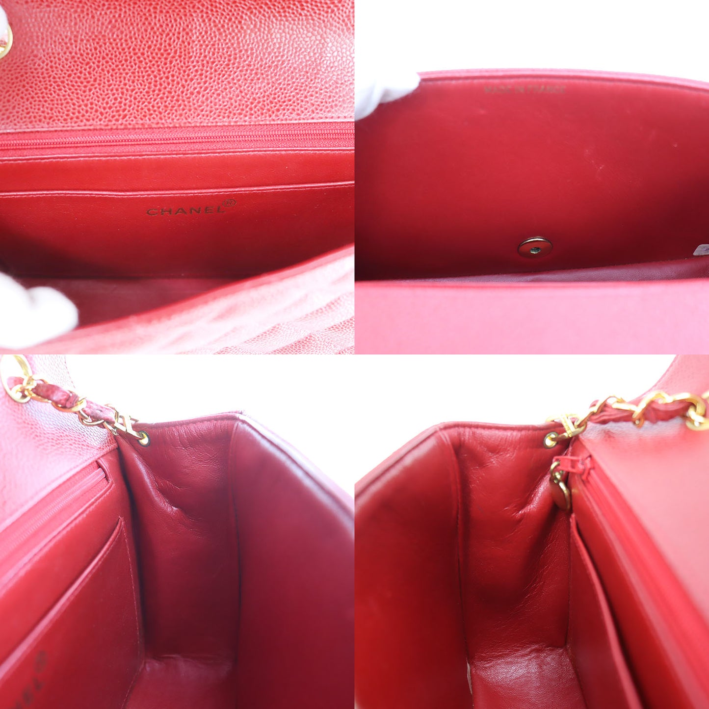 CHANEL Diana Shoulder Bag Red Caviar Skin Leather #CK715