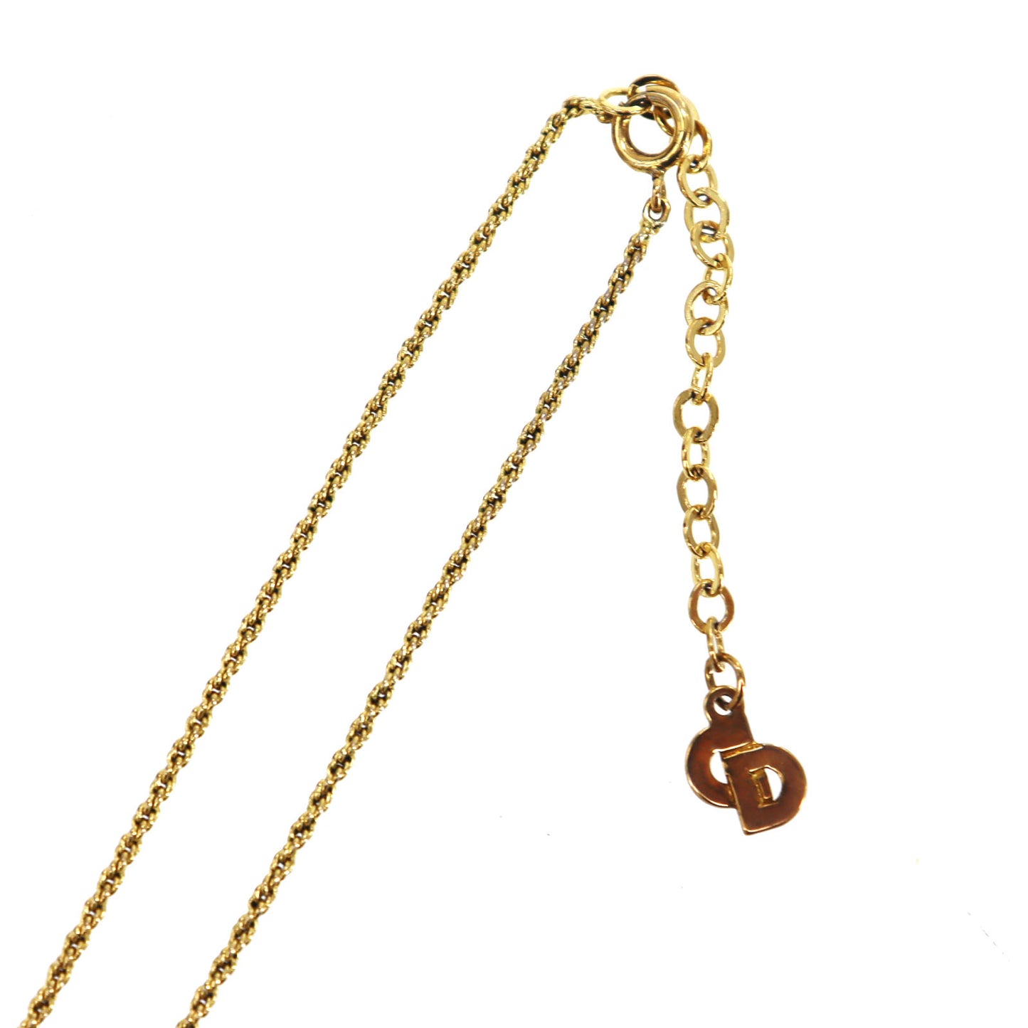 Christian Dior Logo Chain Heart Necklace Rhinestone Gold-Plated #CB230