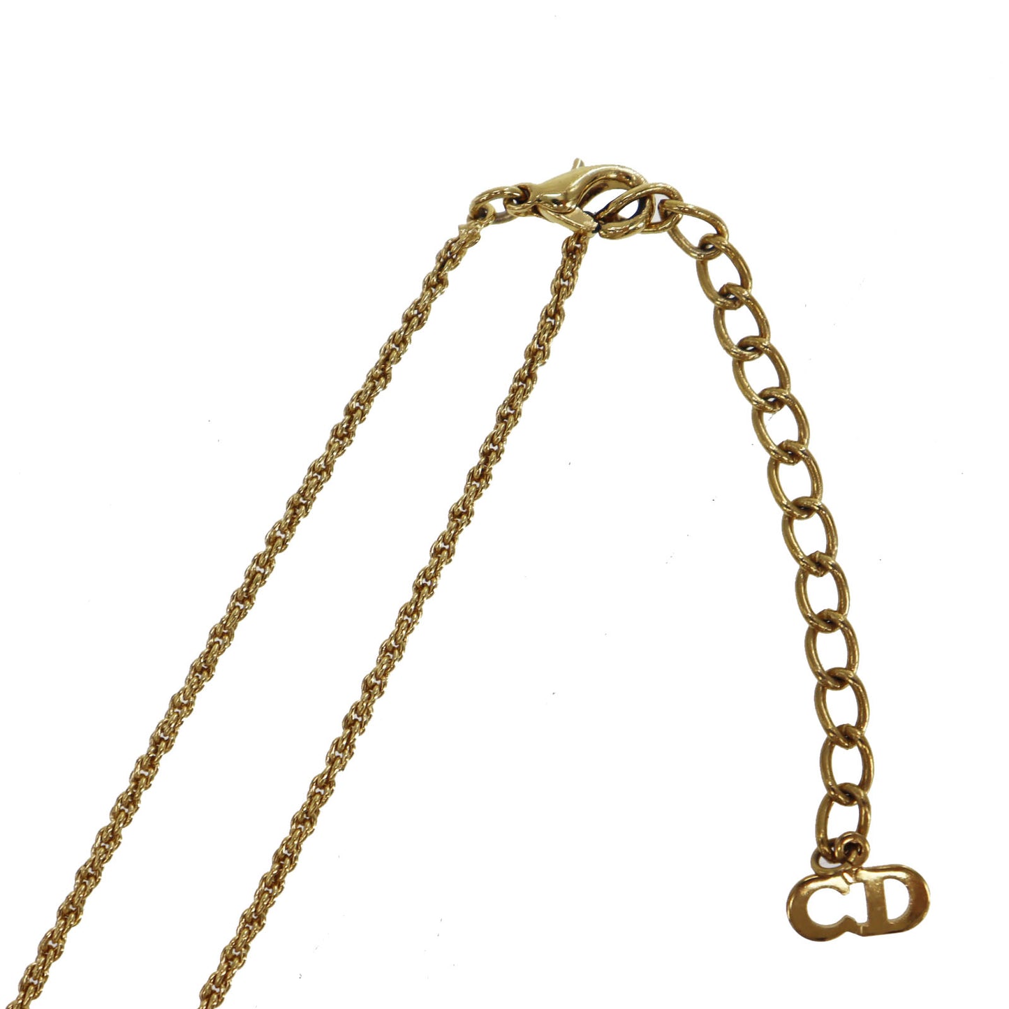 Christian Dior CD Logo Chain Heart Necklace Rhinestone Gold-Plated #CB144