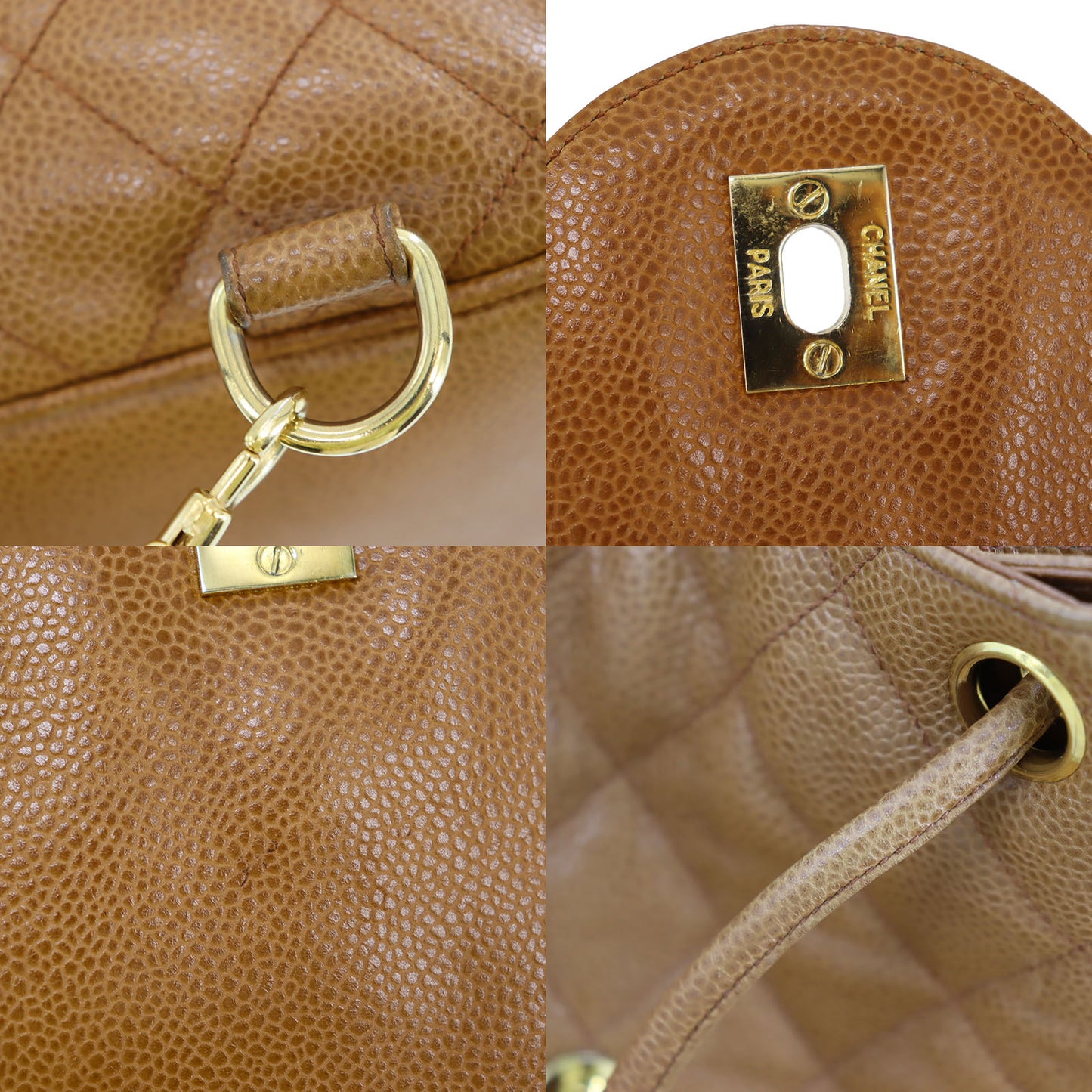 CHANEL CC Logos Brown Backpack Caviar Skin Leather #BE9