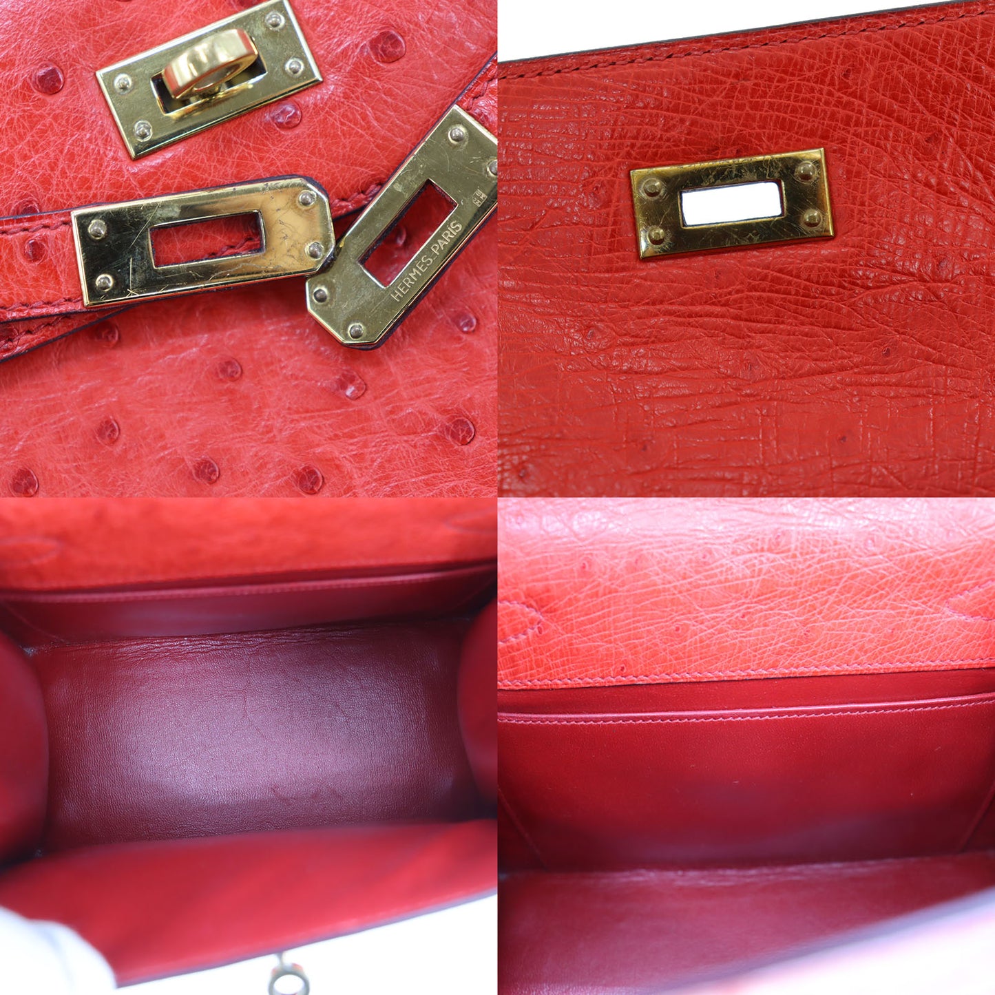 HERMES Mini Kelly 20 Used Shoulder Red Ostrich Leather #CN343