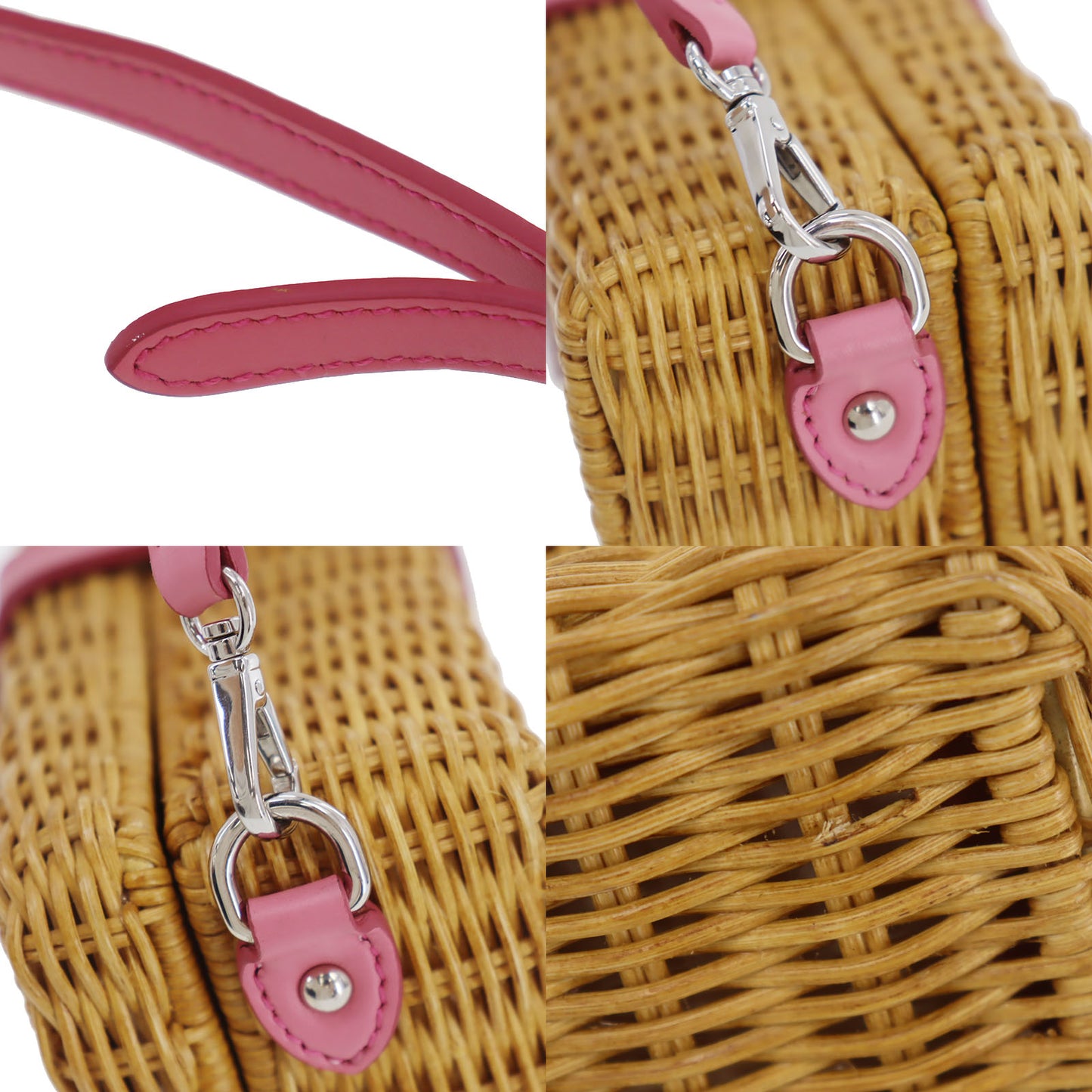 MIU MIU Shoulder Bag Brown Pink Rattan Leather #CA507