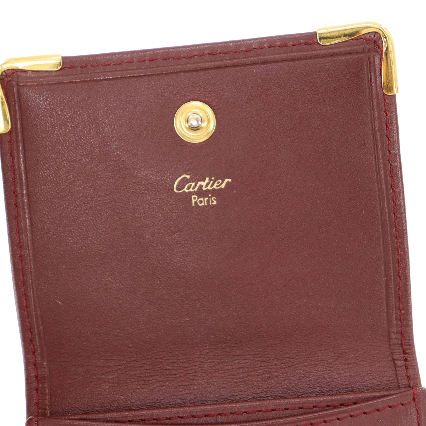 Cartier Must Line Logos Coin Case Wallet Bordeaux Leather #AH293