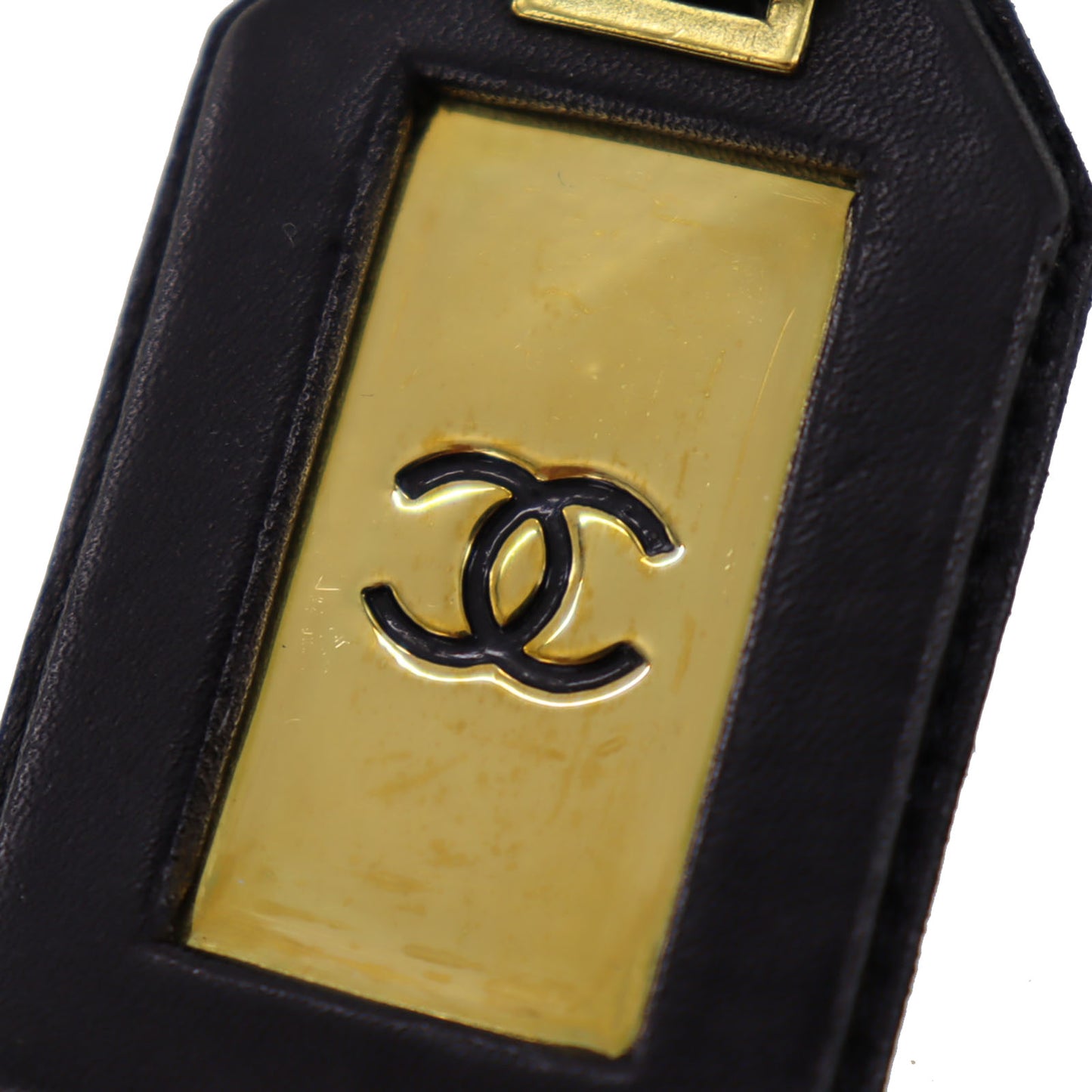 CHANEL CC Logos Keyring Gold Black Gold Plated Leather 94 P #AG320