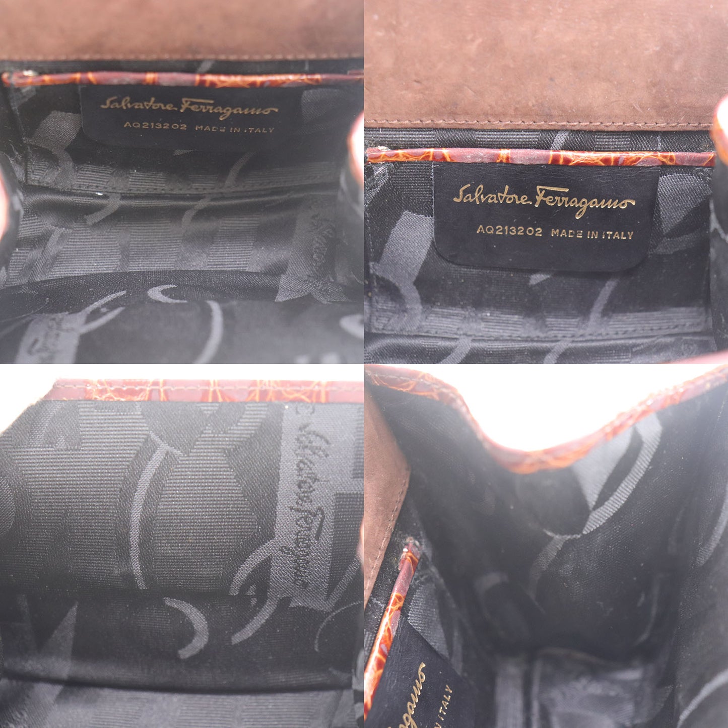 Salvatore Ferragamo Vara Mini Shoulder Bag Brown Embossed Leather #AH47