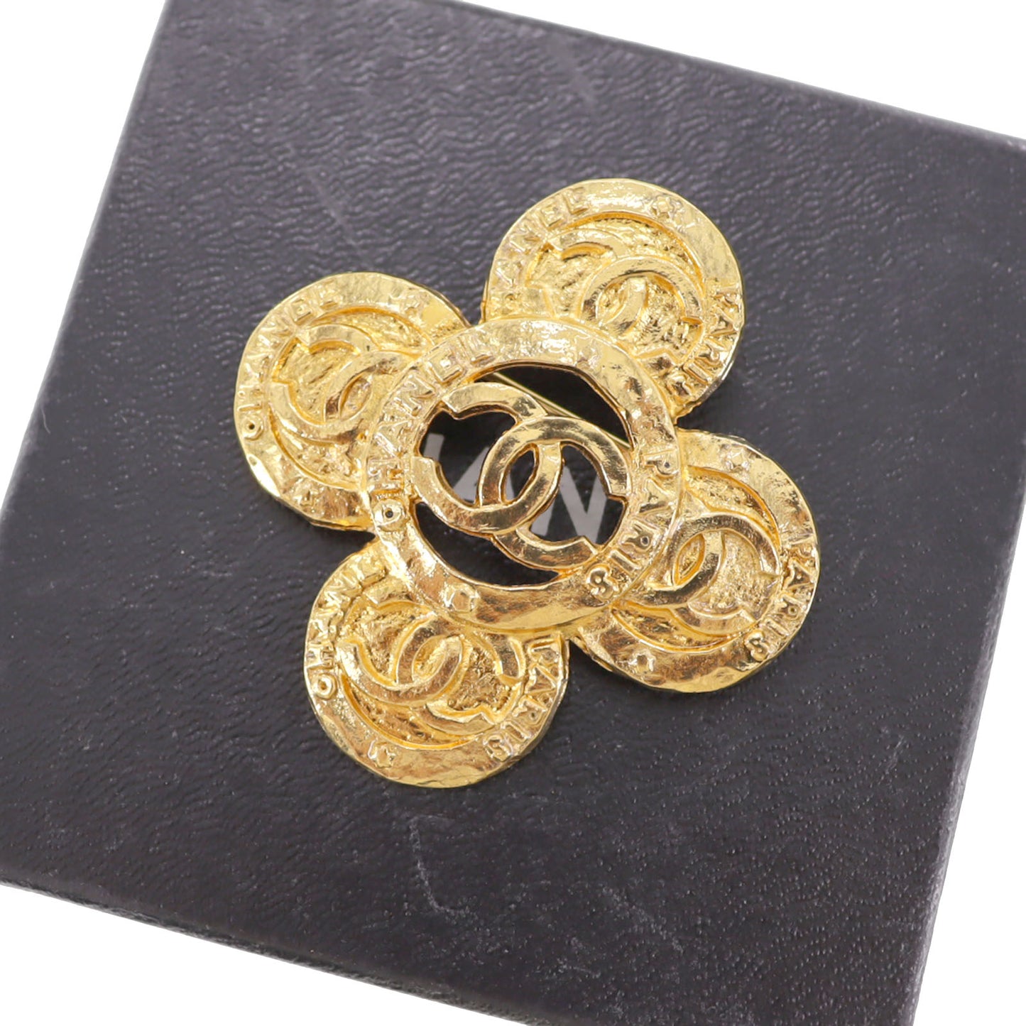 CHANEL CC Logos Flower Pin Brooch Gold Plated 2 8 1231 #AH2